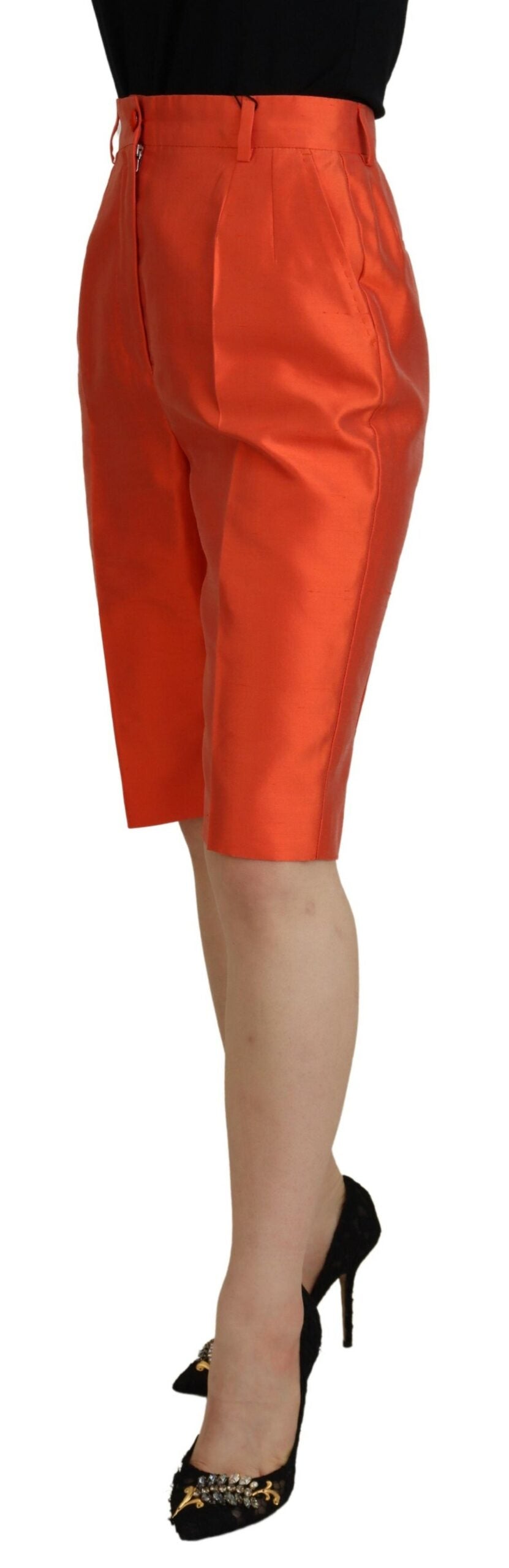 Orange Silk High Waist Cropped Pants - ventzia