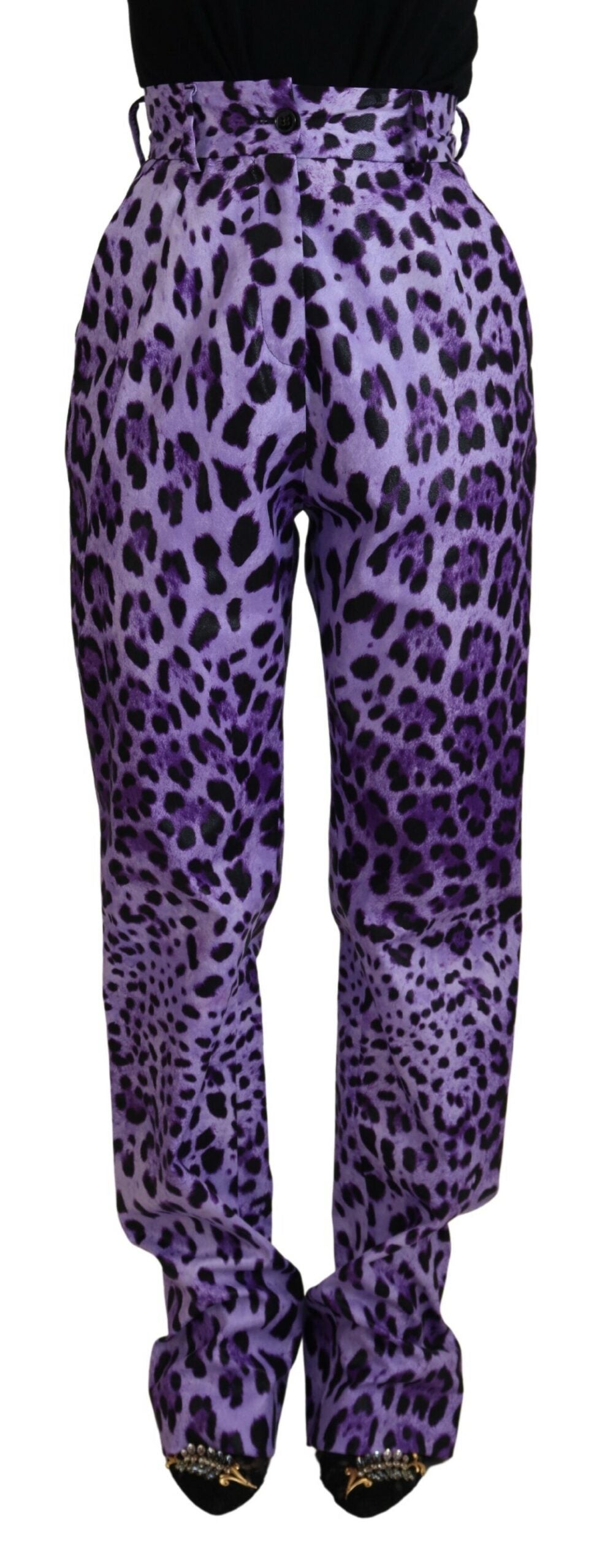 Purple Leopard Print High Waist Pants - ventzia