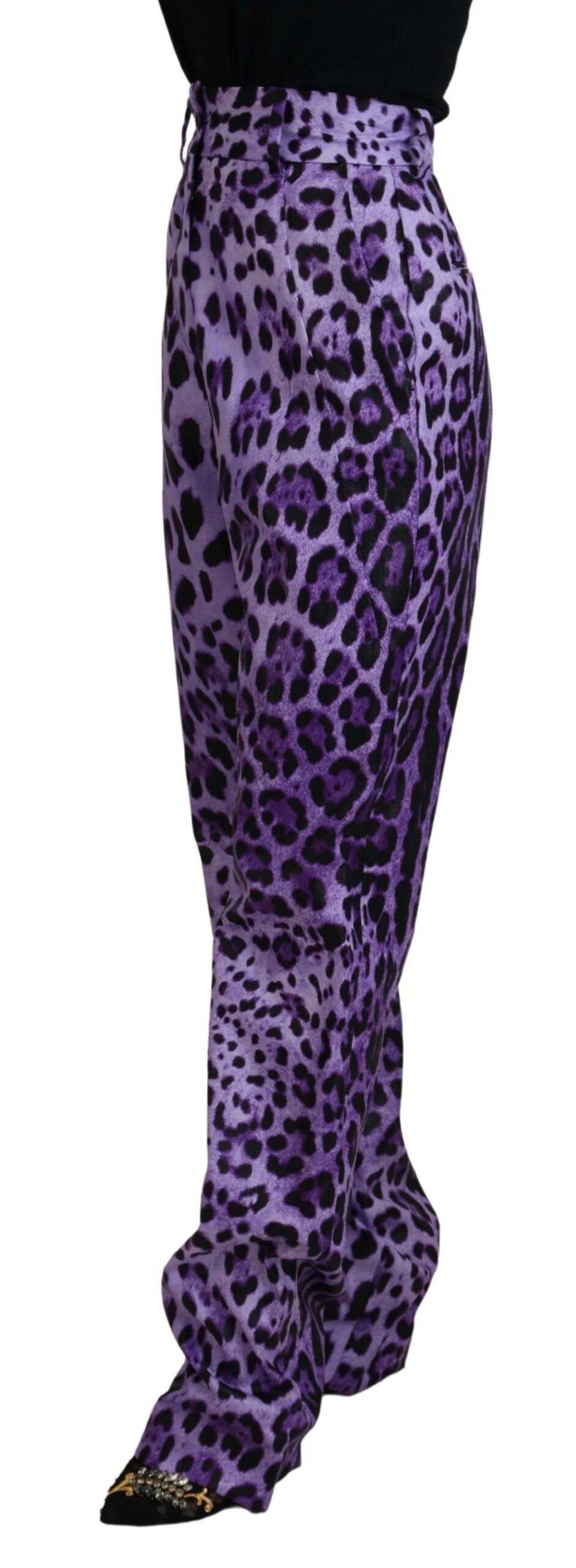 Purple Leopard Print High Waist Pants - ventzia