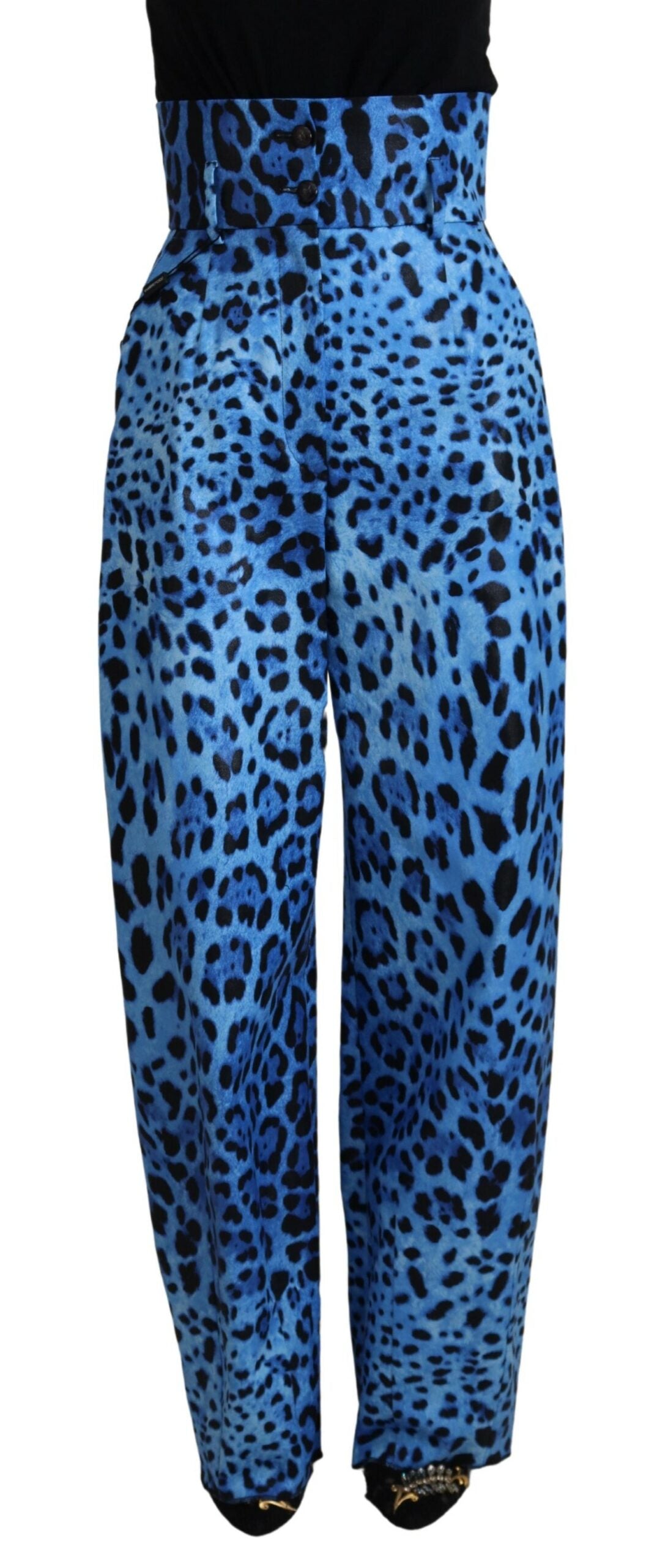 Blue Leopard Print High Waist Pants - ventzia