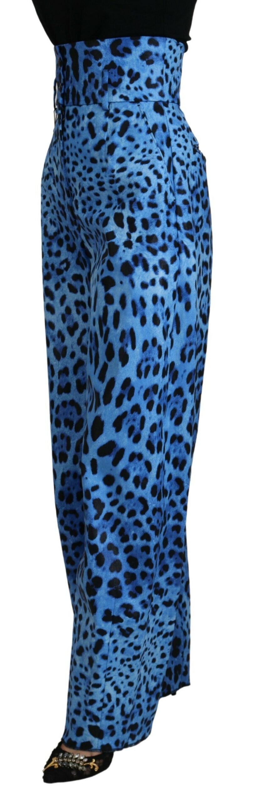 Blue Leopard Print High Waist Pants - ventzia