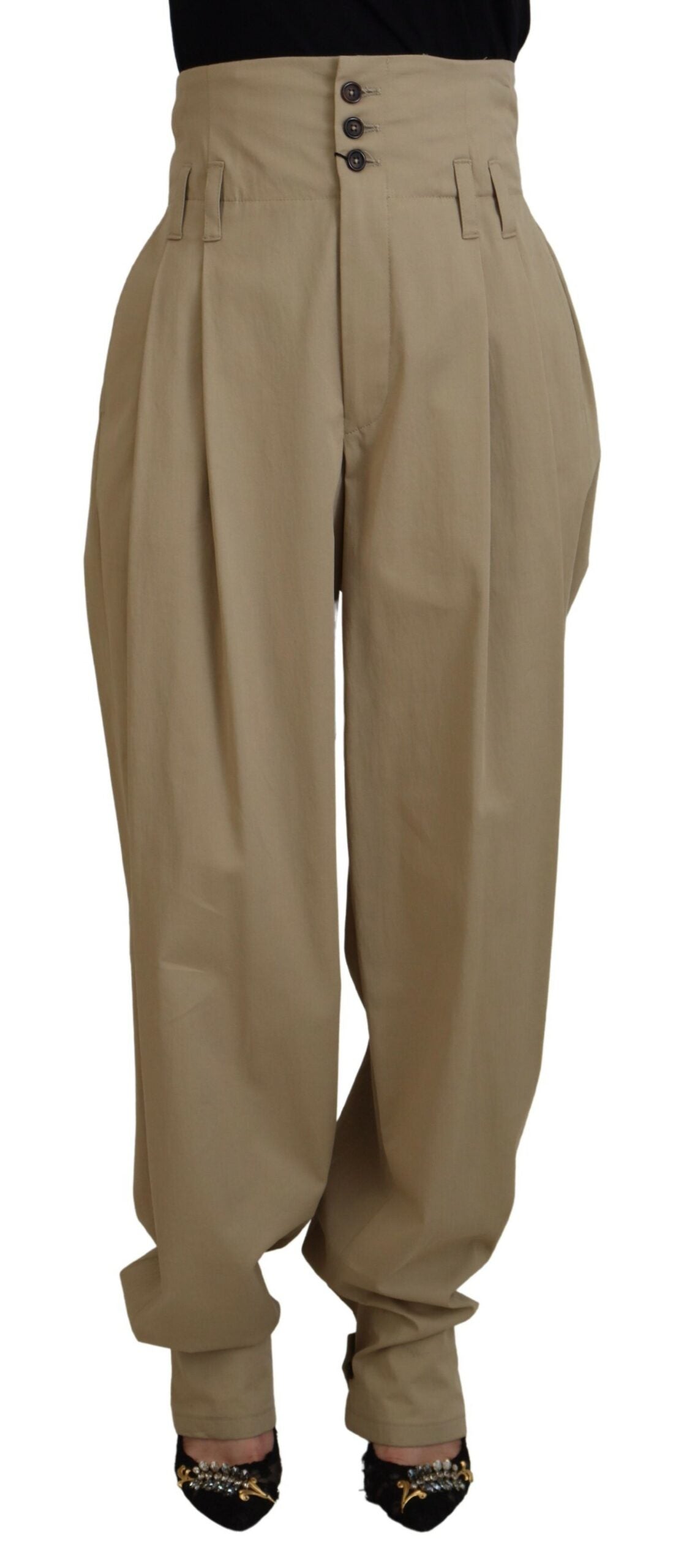 Brown Cotton High Waist Tapered Pants - ventzia