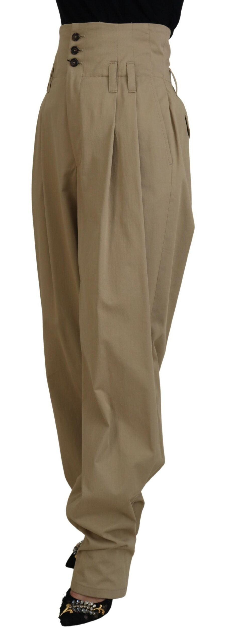 Brown Cotton High Waist Tapered Pants - ventzia