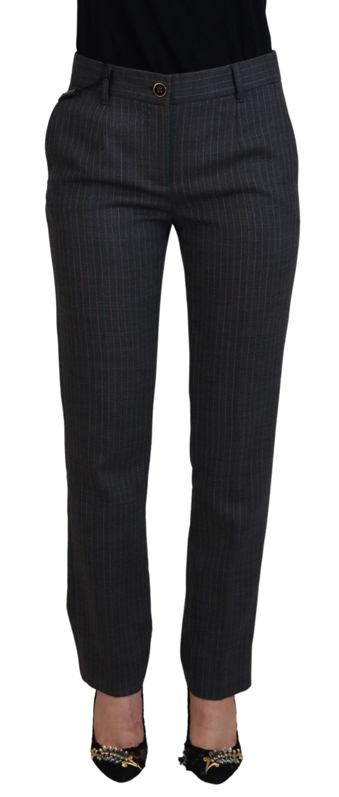 Gray Stripes Wool Tapered Women Pants - ventzia
