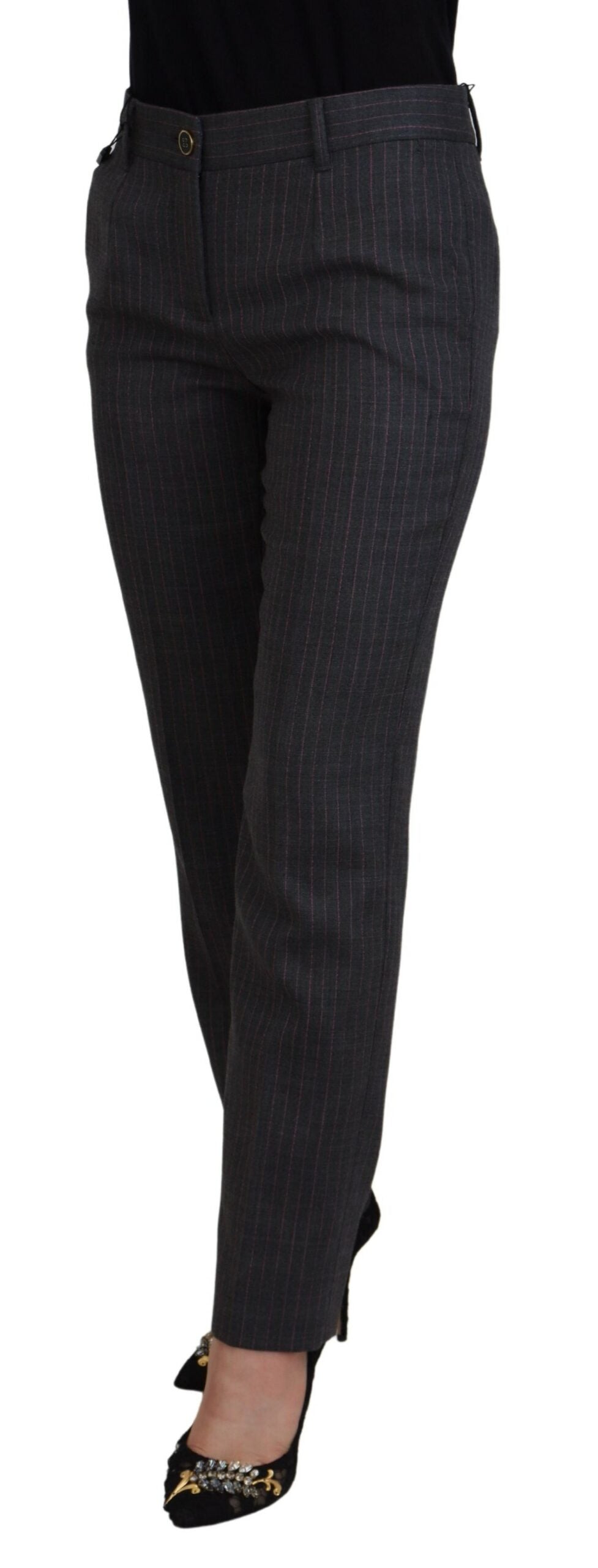 Gray Stripes Wool Tapered Women Pants - ventzia