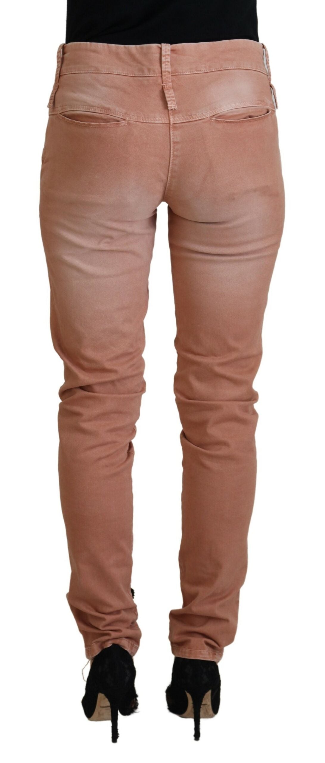 Pink Mid Waist Slim Fit Women Casual Pants - ventzia