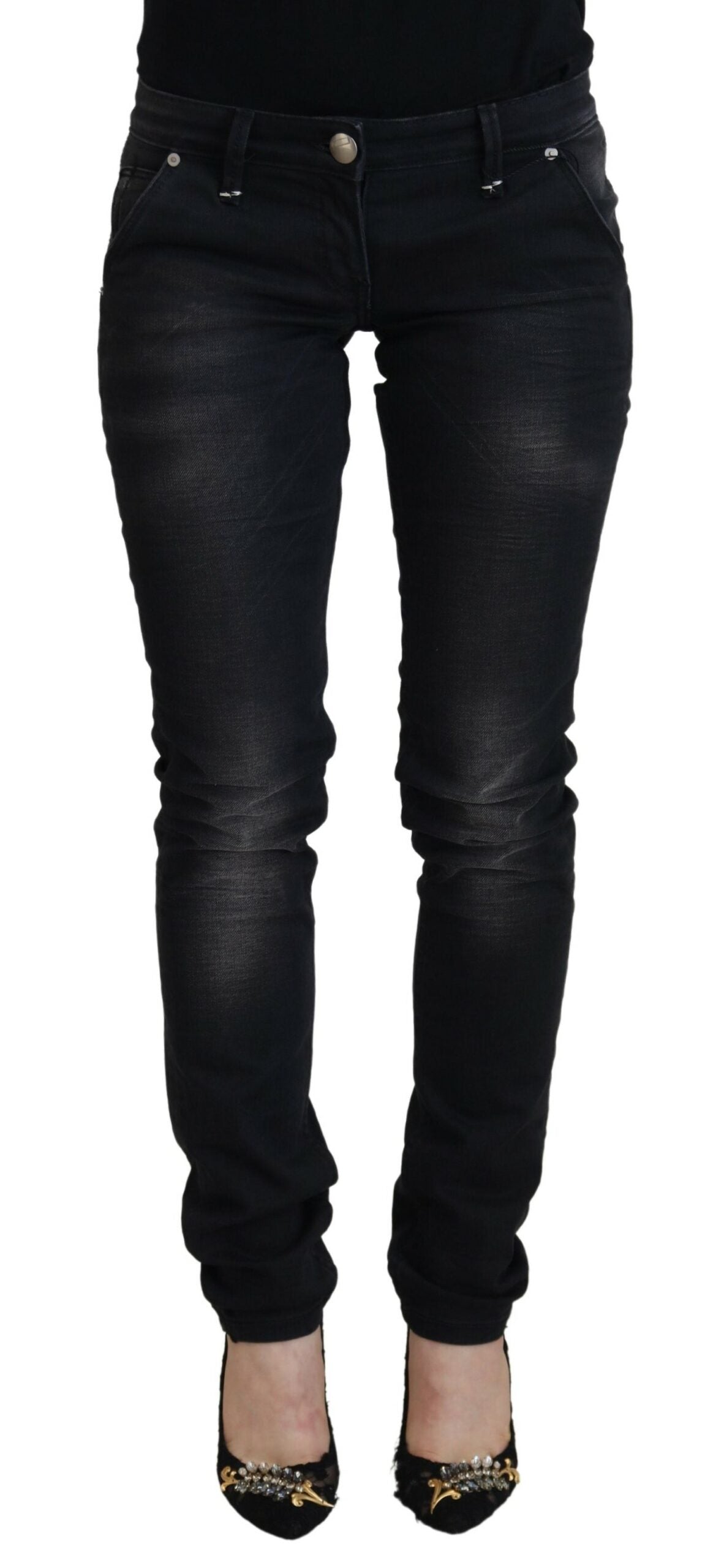 Black Washed Cotton Skinny Women Casual Denim Jeans - ventzia