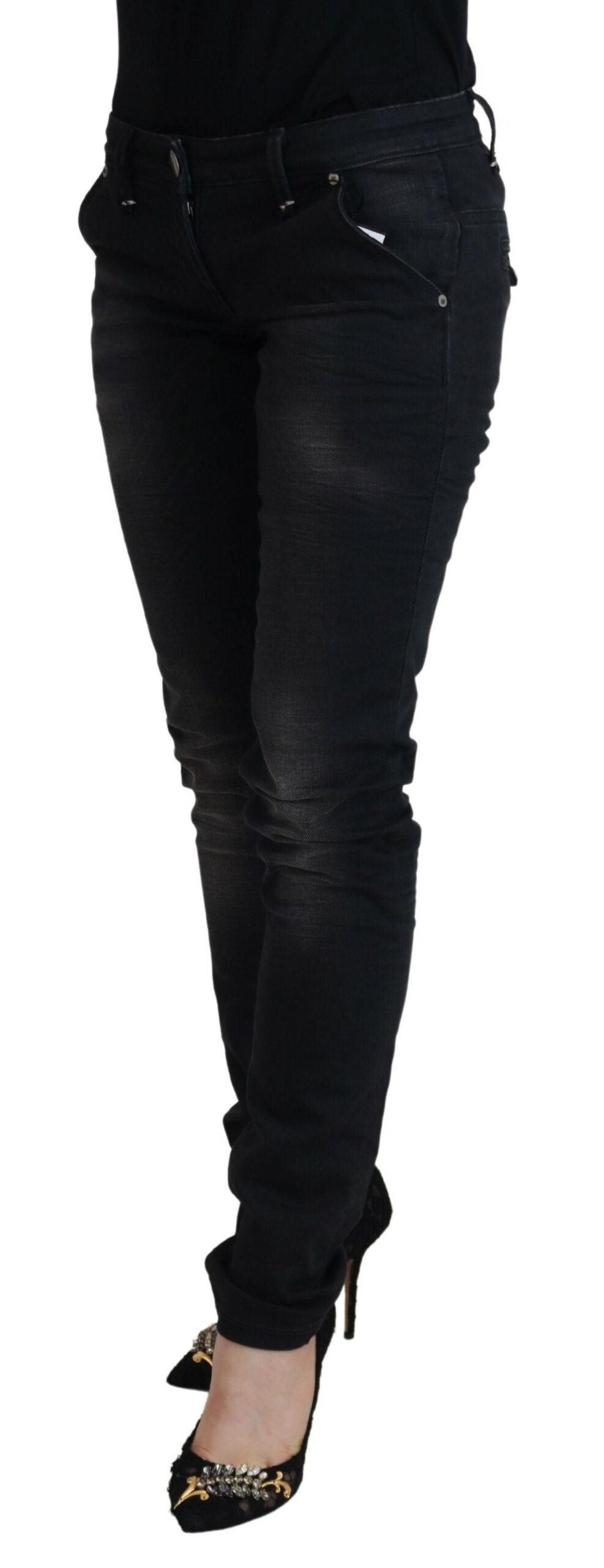 Black Washed Cotton Skinny Women Casual Denim Jeans - ventzia