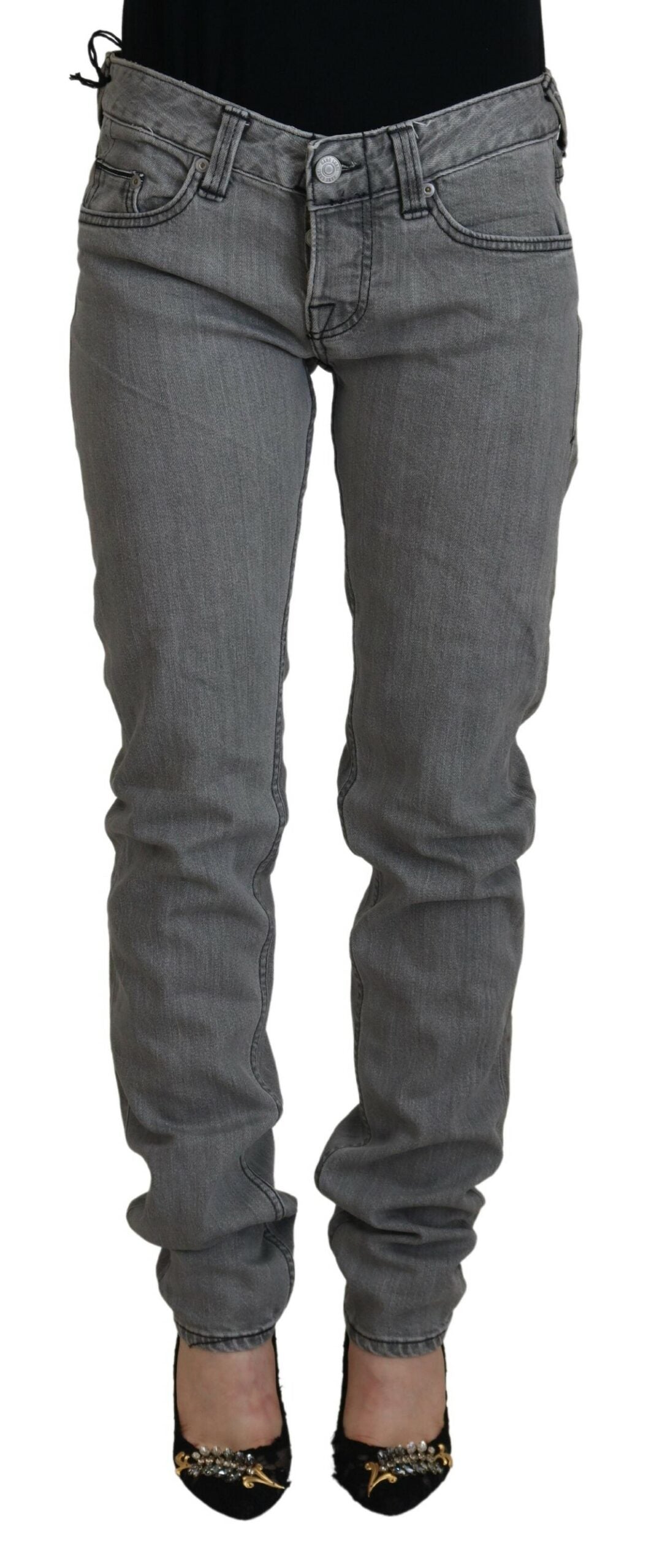 Gray Washed Cotton Skinny Women Casual Denim Jeans - ventzia