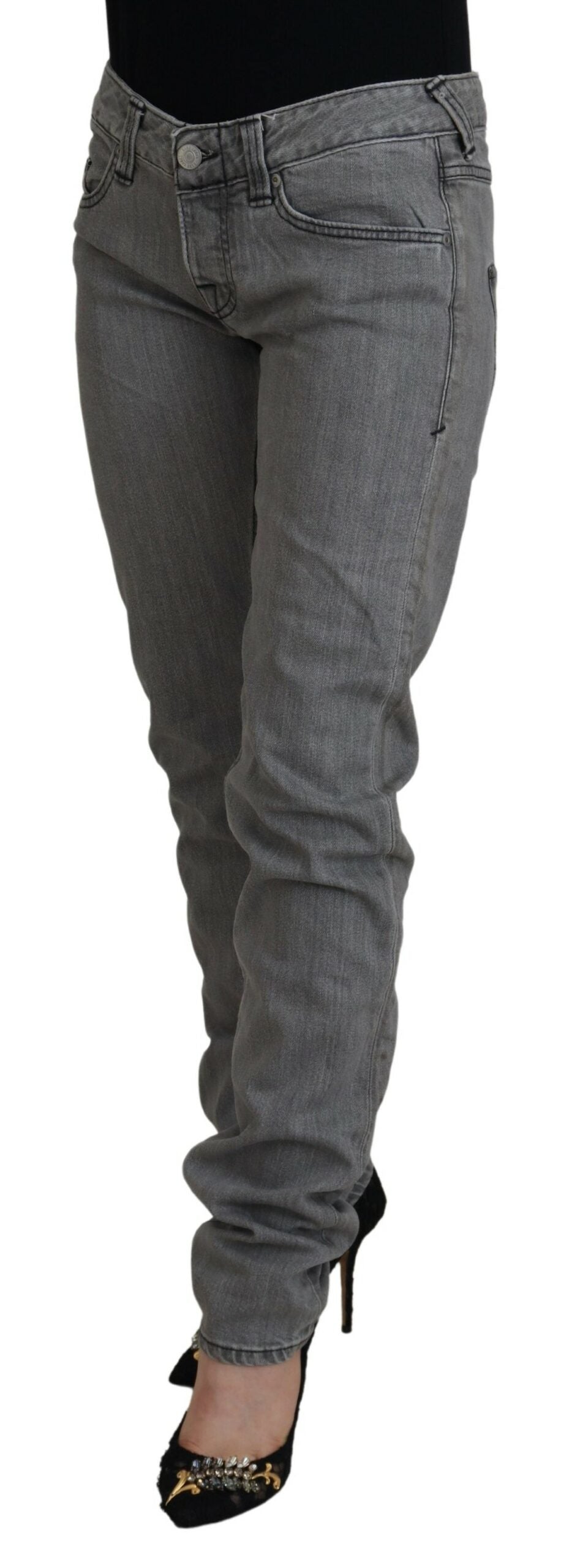 Gray Washed Cotton Skinny Women Casual Denim Jeans - ventzia