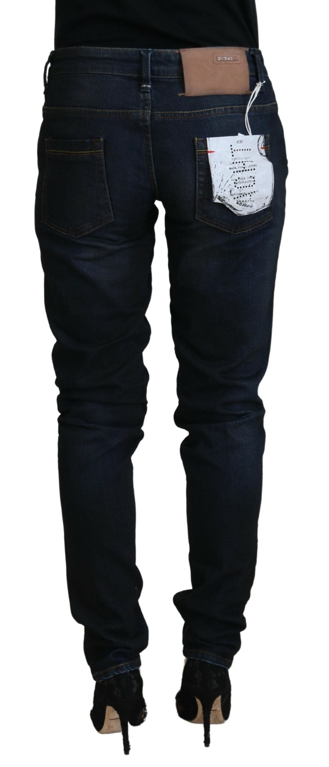 Blue Cotton Skinny Low Waist Women Casual Denim Jeans - ventzia