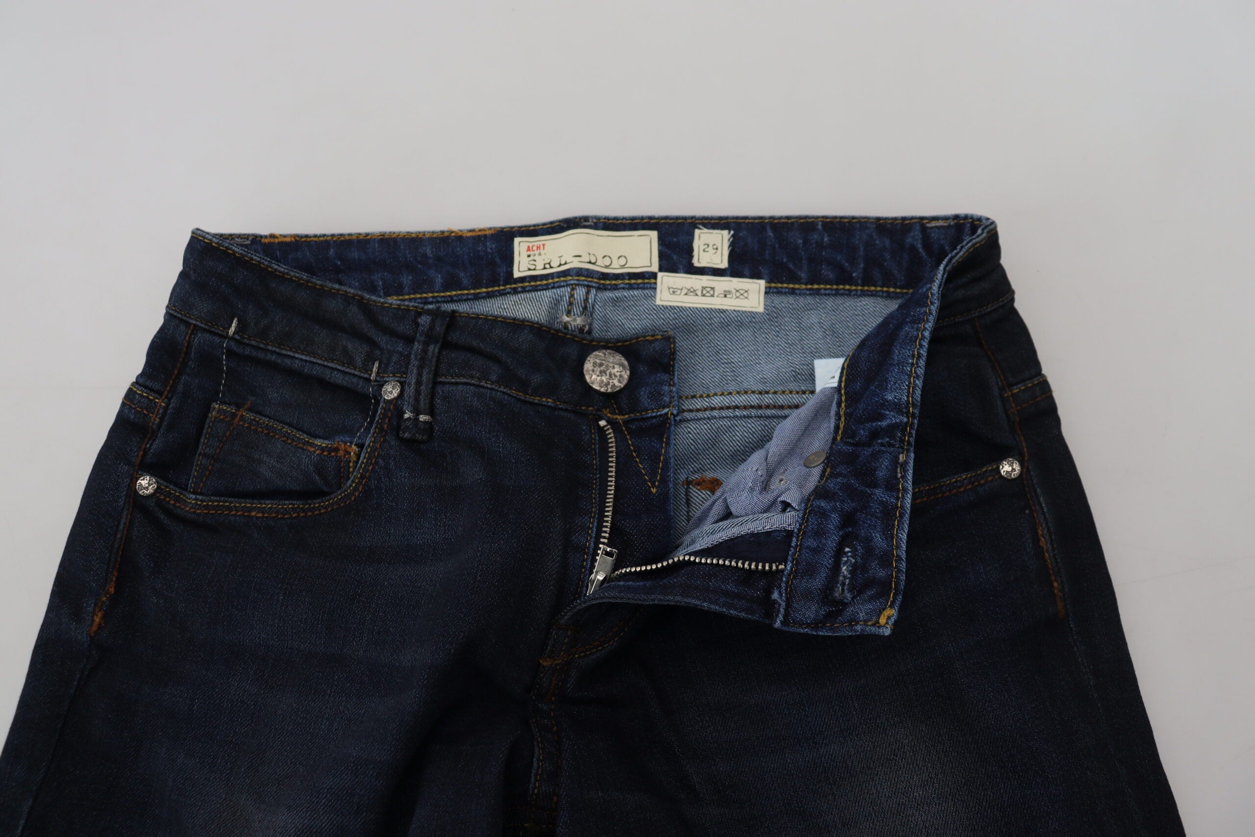 Blue Cotton Skinny Low Waist Women Casual Denim Jeans - ventzia