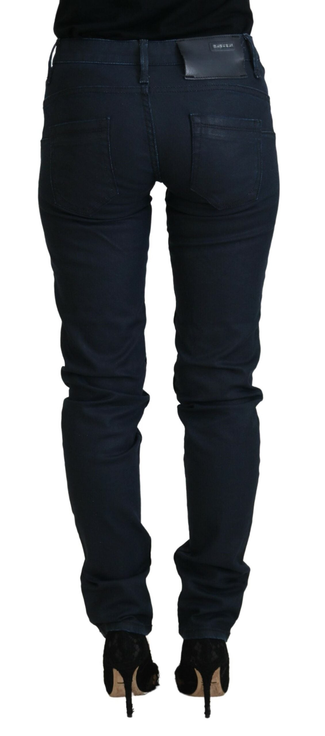 Blue Cotton Skinny Low Waist Women Casual Denim Jeans - ventzia