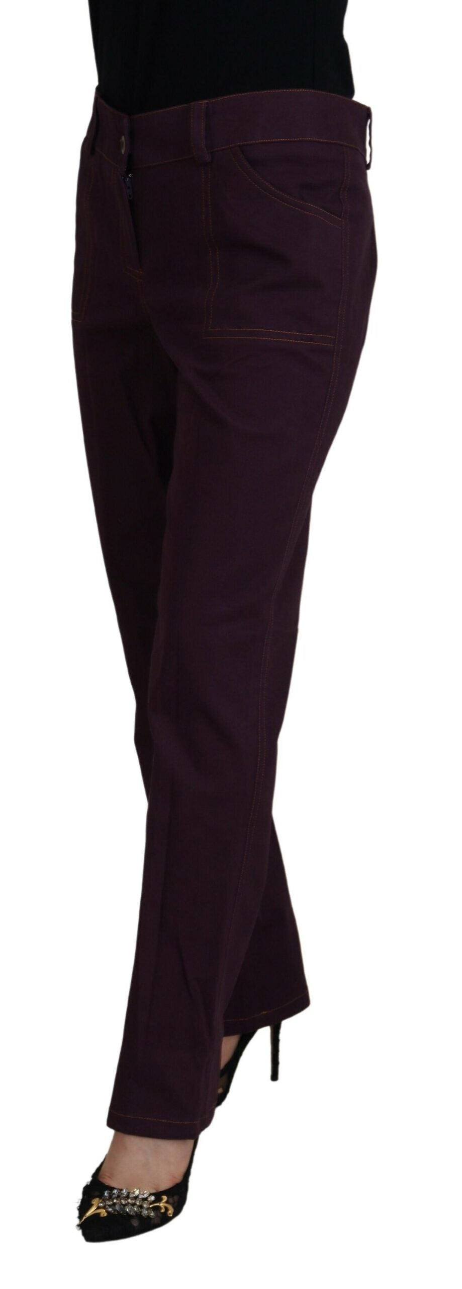 Purple Cotton Mid Waist Women Tapered Pants - ventzia
