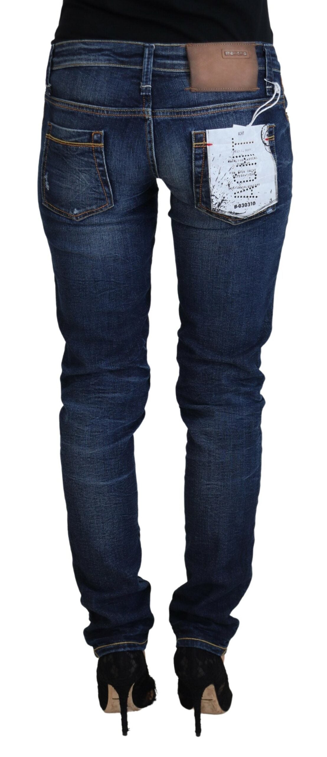 Blue Washed Cotton Low Waist Women Casual  Jeans - ventzia