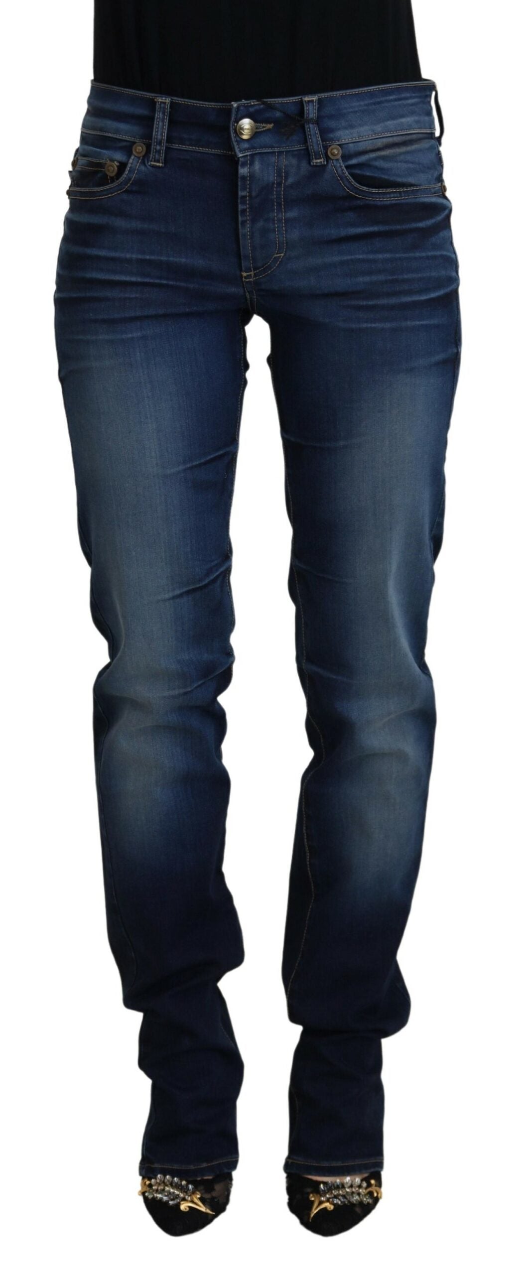 Blue Cotton Women Casual Denim Jeans - ventzia