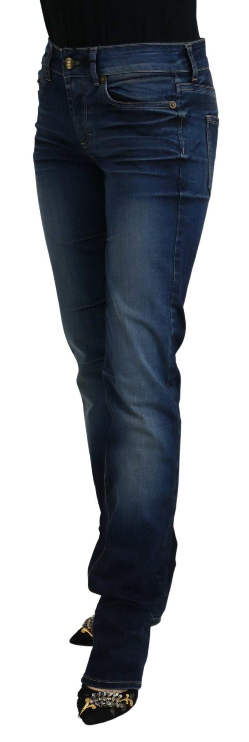 Blue Cotton Women Casual Denim Jeans - ventzia