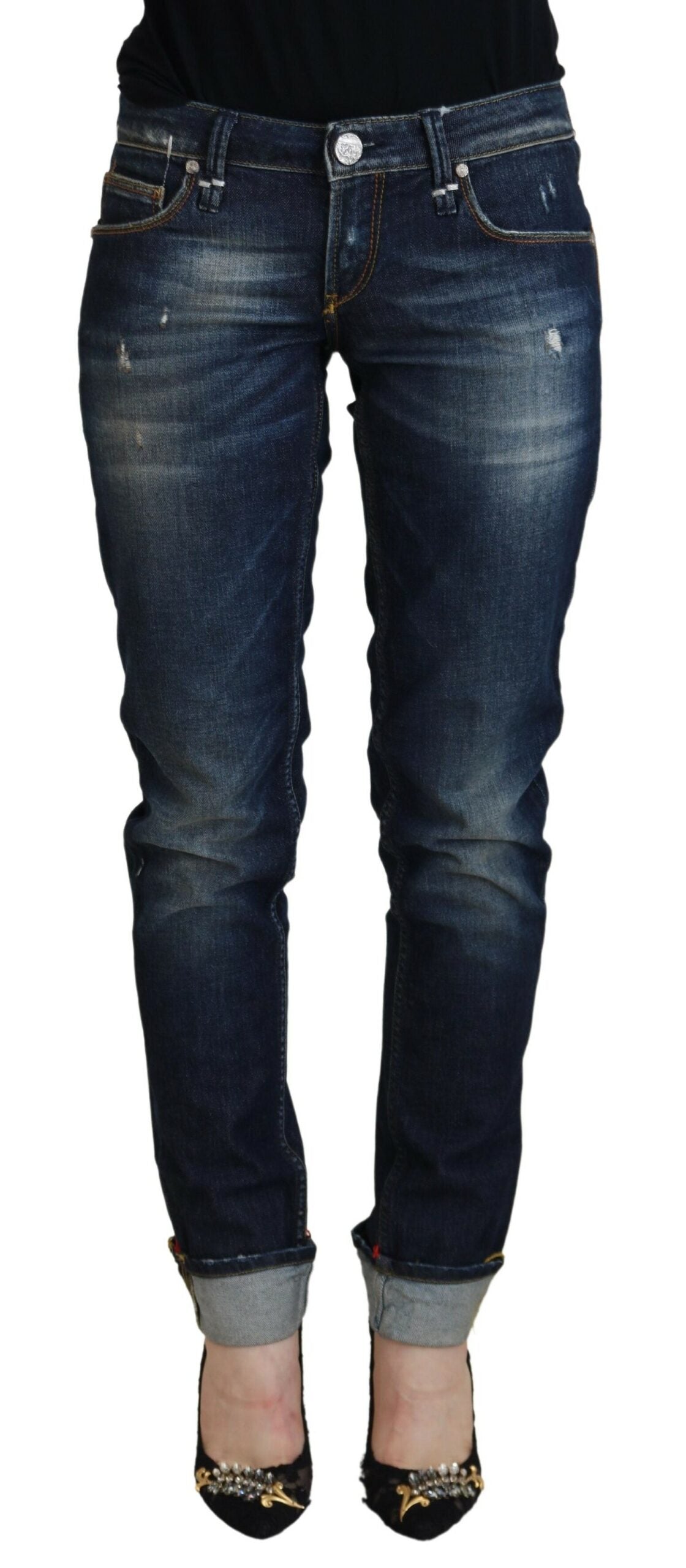 Blue Cotton Slim Fit Women Casual Denim Jeans - ventzia