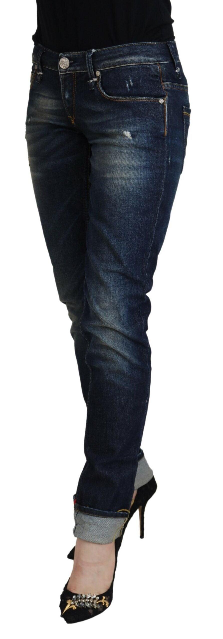 Blue Cotton Slim Fit Women Casual Denim Jeans - ventzia