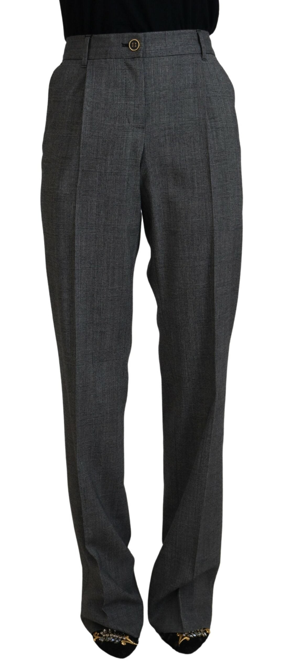 Gray High Waist Women Wool Pants - ventzia