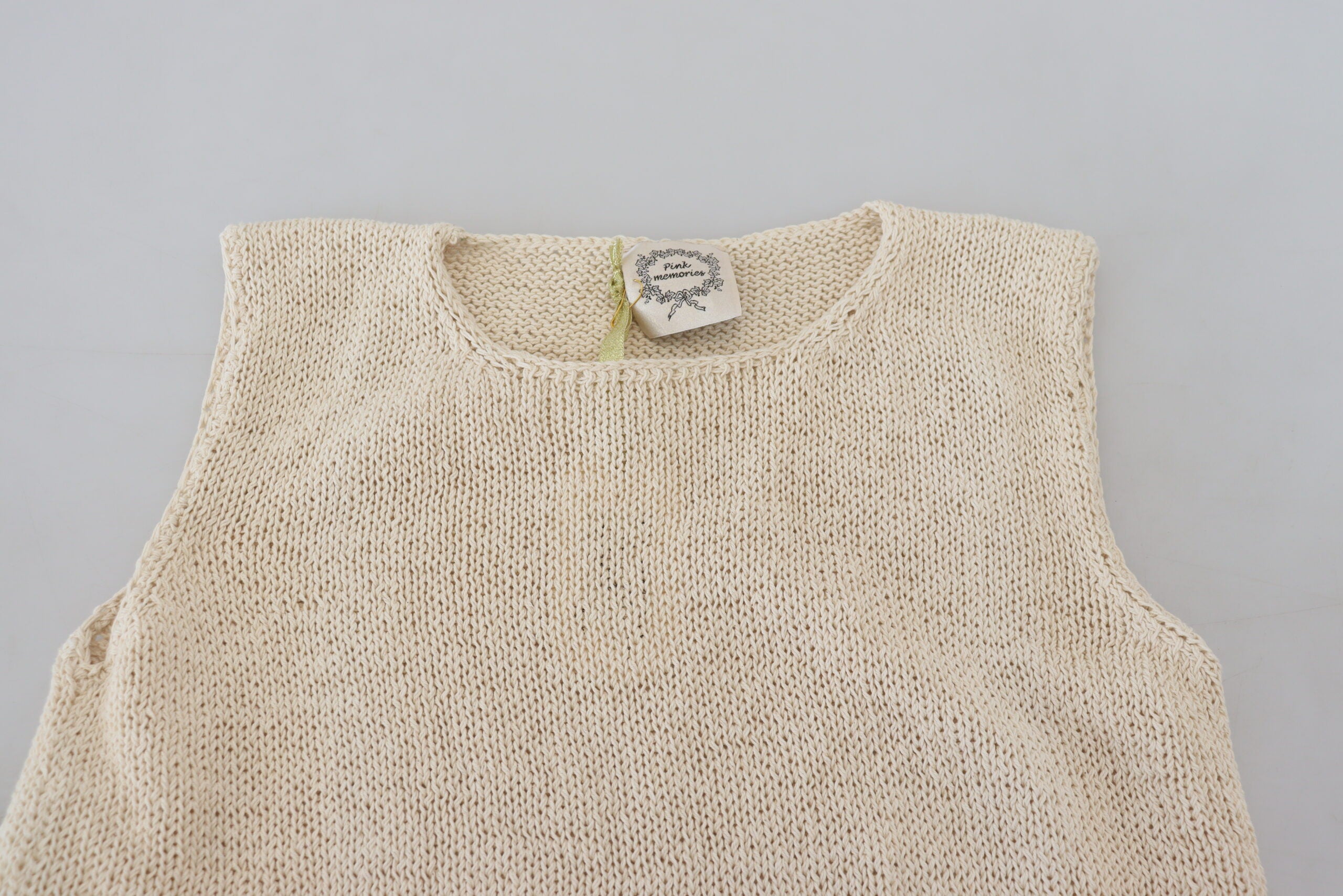 Beige Cotton Blend Sleeveless Round Neck Tank Top - ventzia