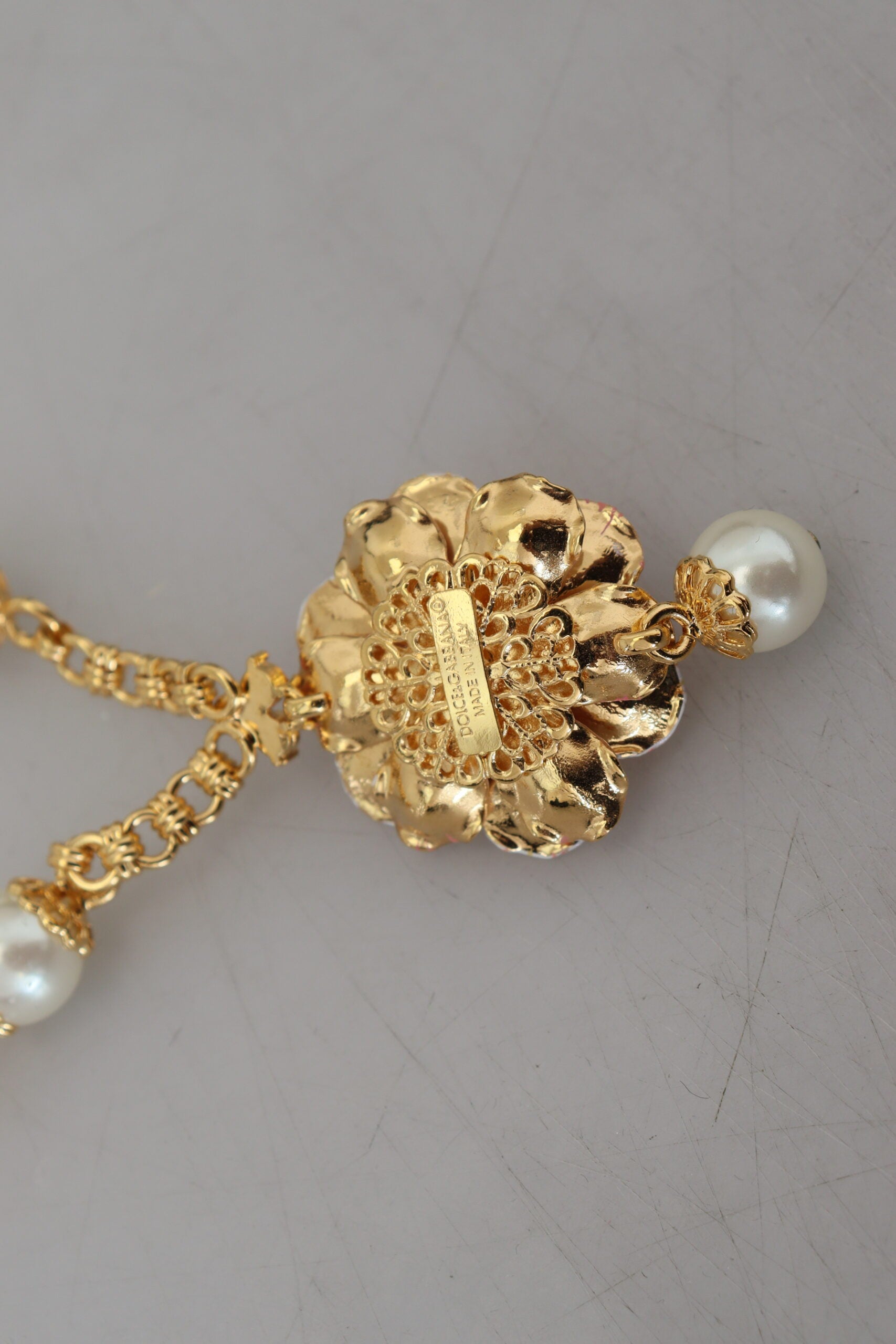 Gold Tone Floral Crystals Pink Embellished Necklace - ventzia