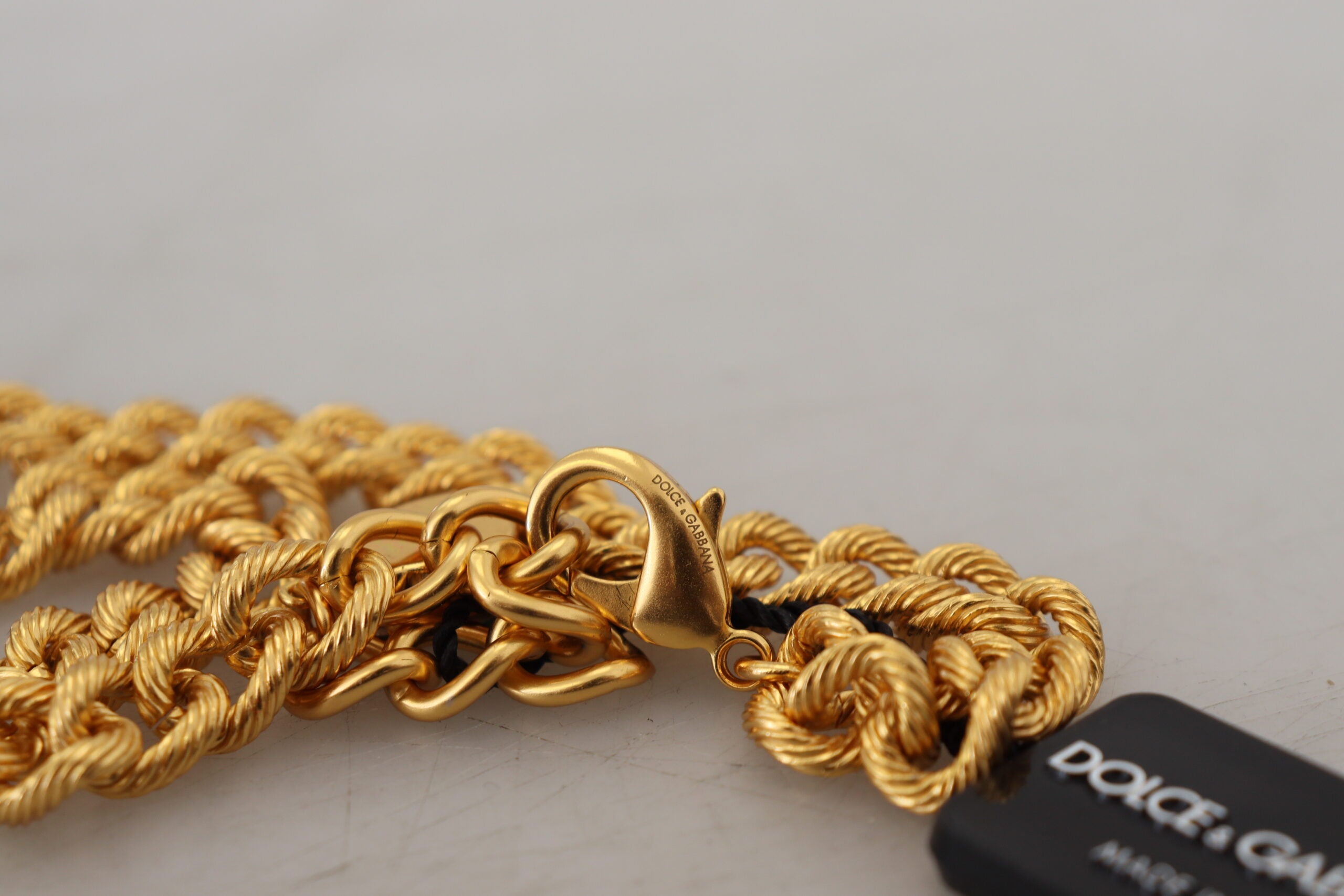 Gold Brass Crystal Logo Fruit Floral Statement Necklace - ventzia