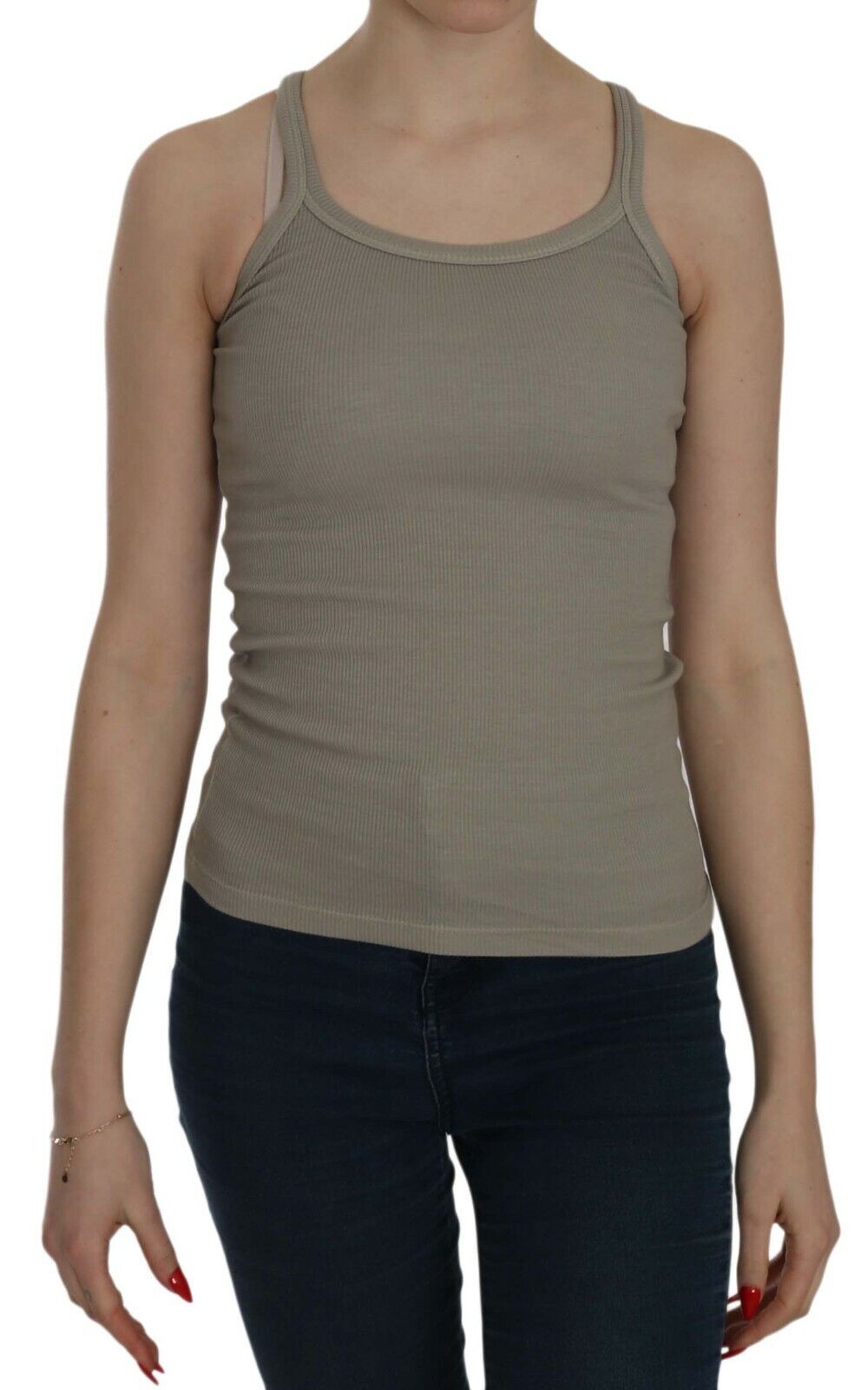 Beige Sleeveless Spaghetti Strap Tank Blouse - ventzia
