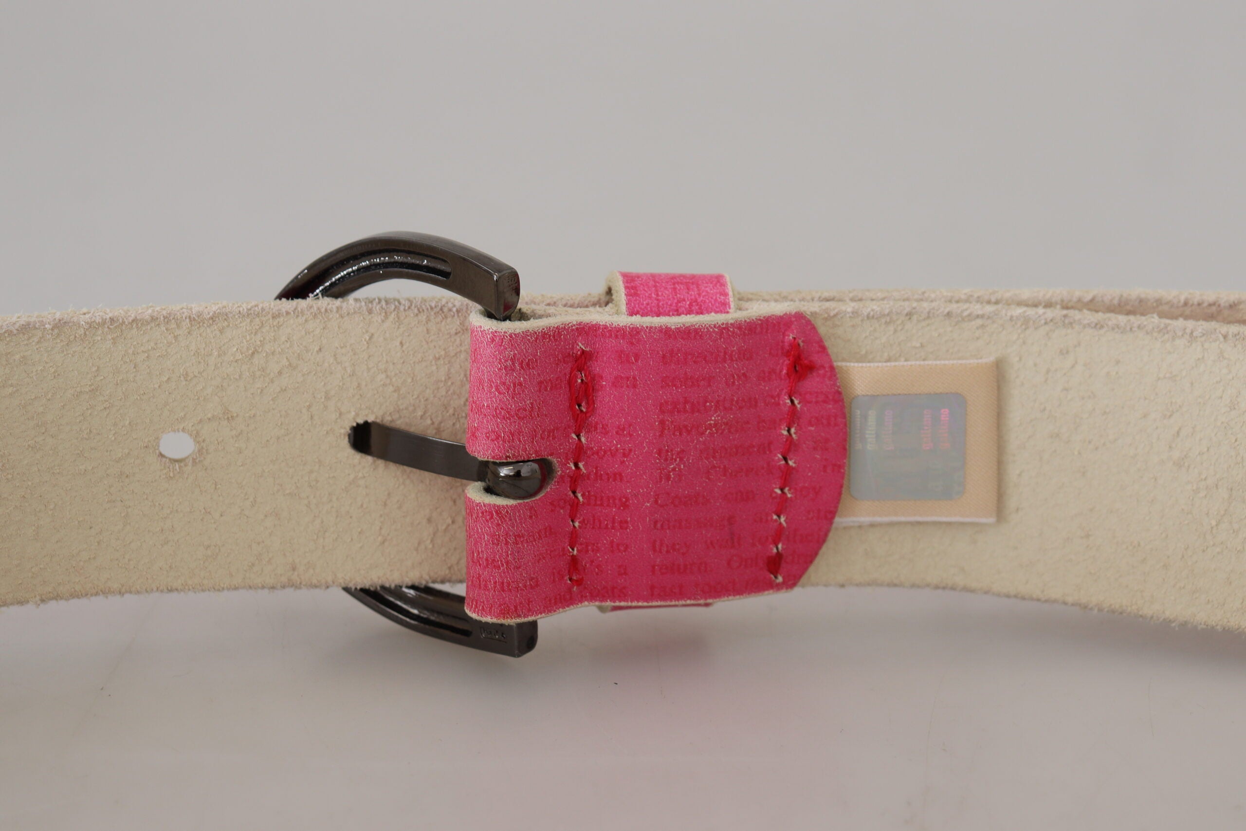 Pink Leather Letter Logo Round Buckle Waist Belt - ventzia