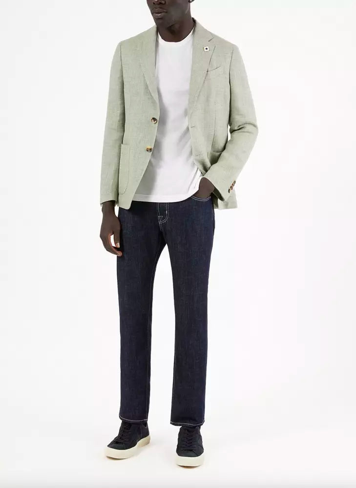 Blue Cotton Men Jeans with Straight Leg Cut - ventzia