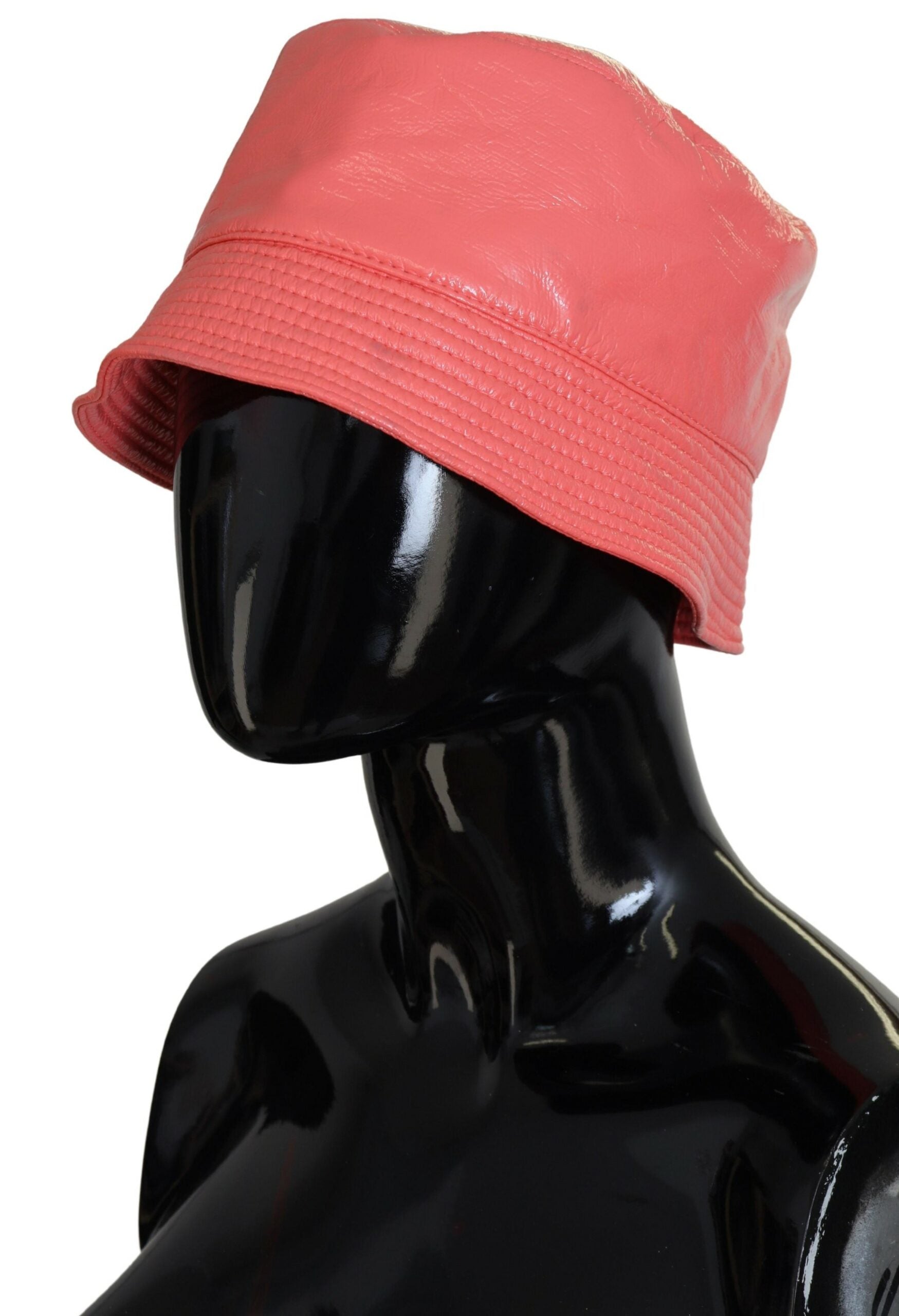 Peach Quilted Faux Leather Women Bucket Cap Hat - ventzia