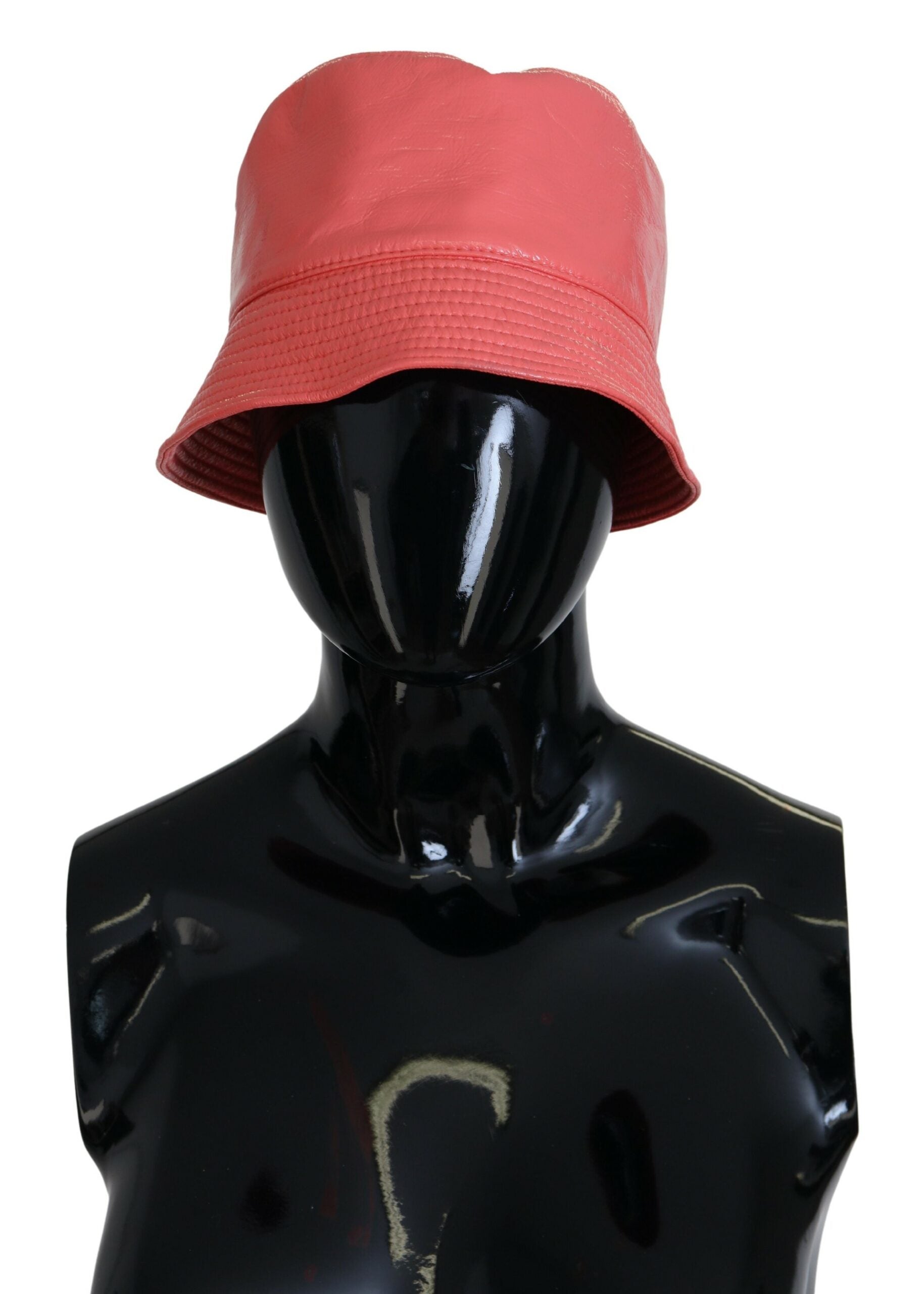 Peach Quilted Faux Leather Women Bucket Cap Hat - ventzia