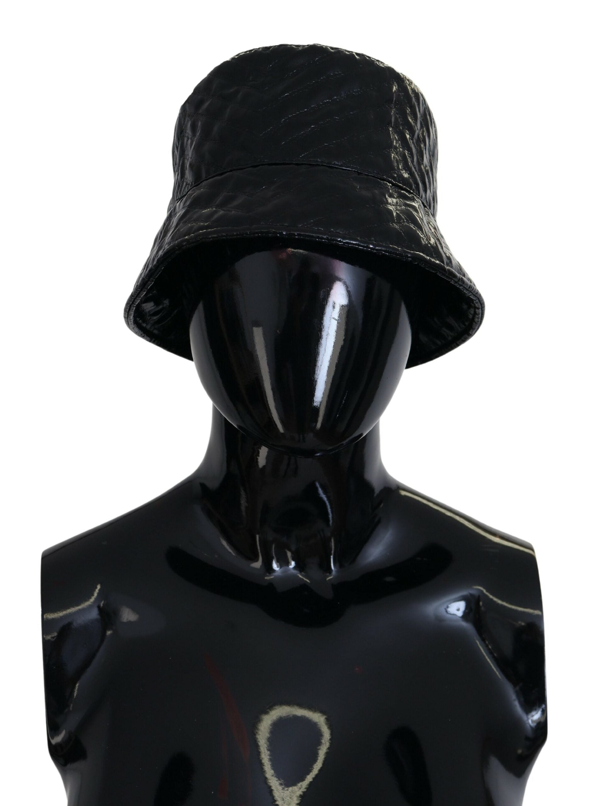 Black Quilted Faux Leather Women Bucket Cap Hat - ventzia