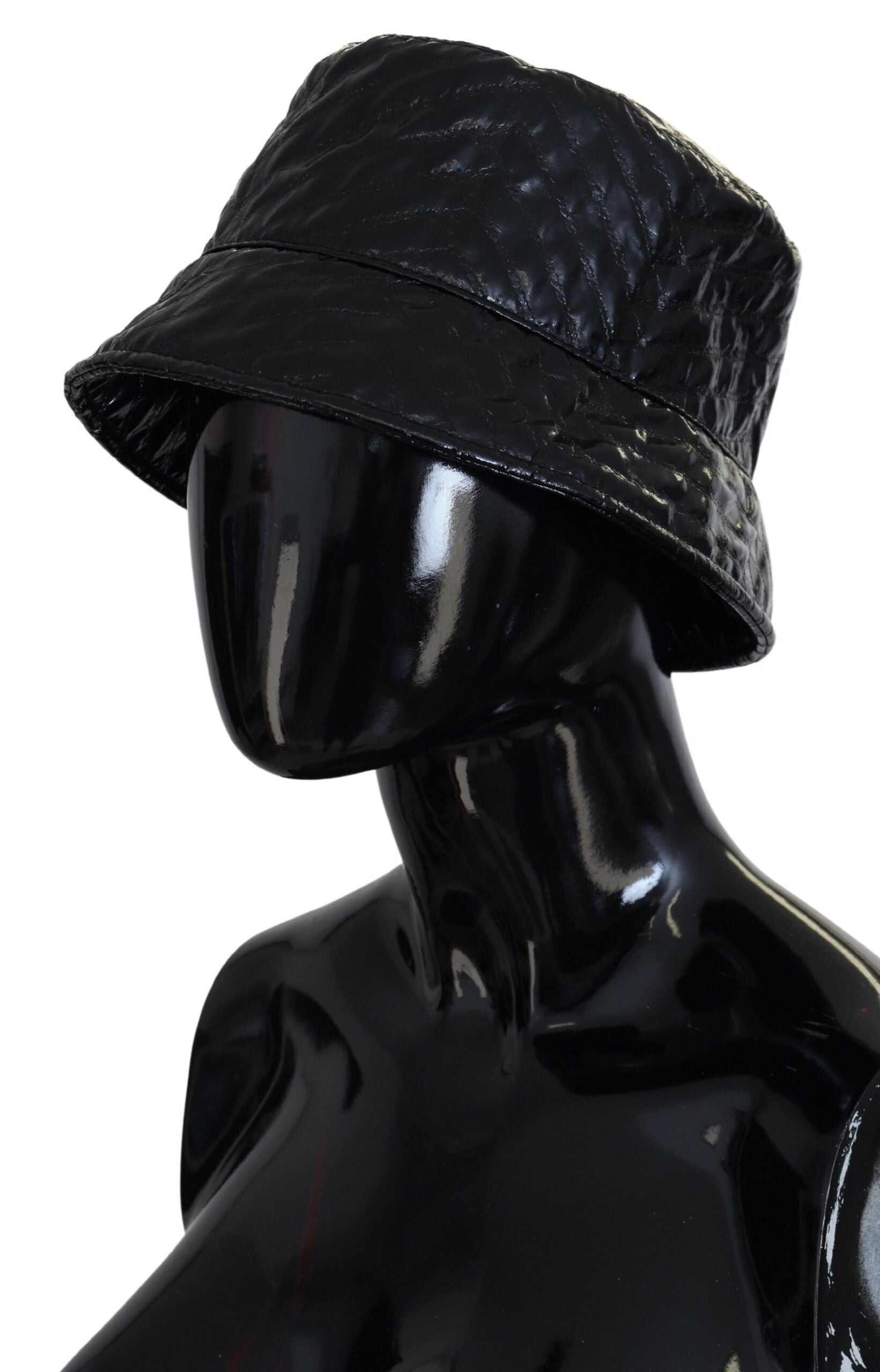Black Quilted Faux Leather Women Bucket Cap Hat - ventzia