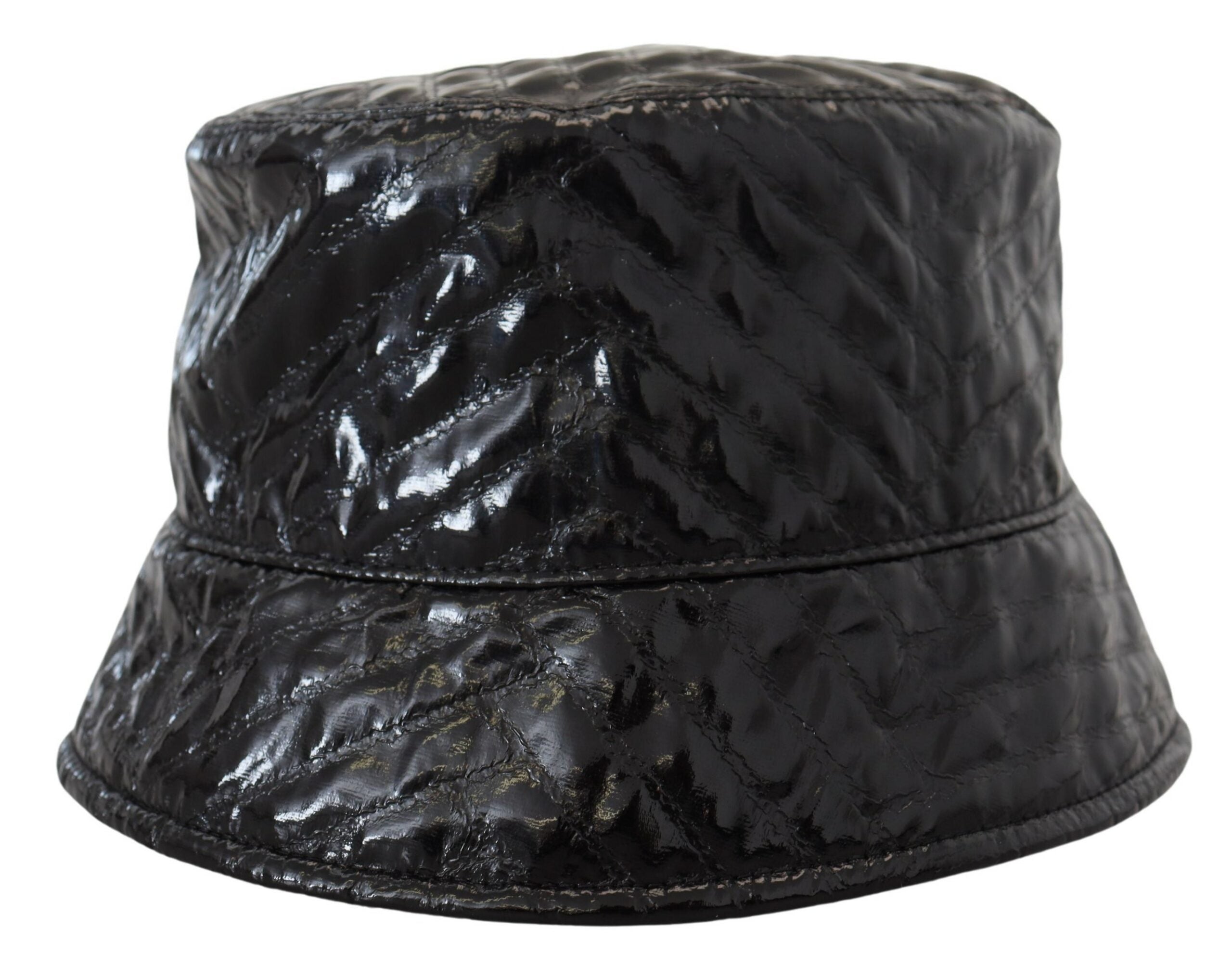 Black Quilted Faux Leather Women Bucket Cap Hat - ventzia