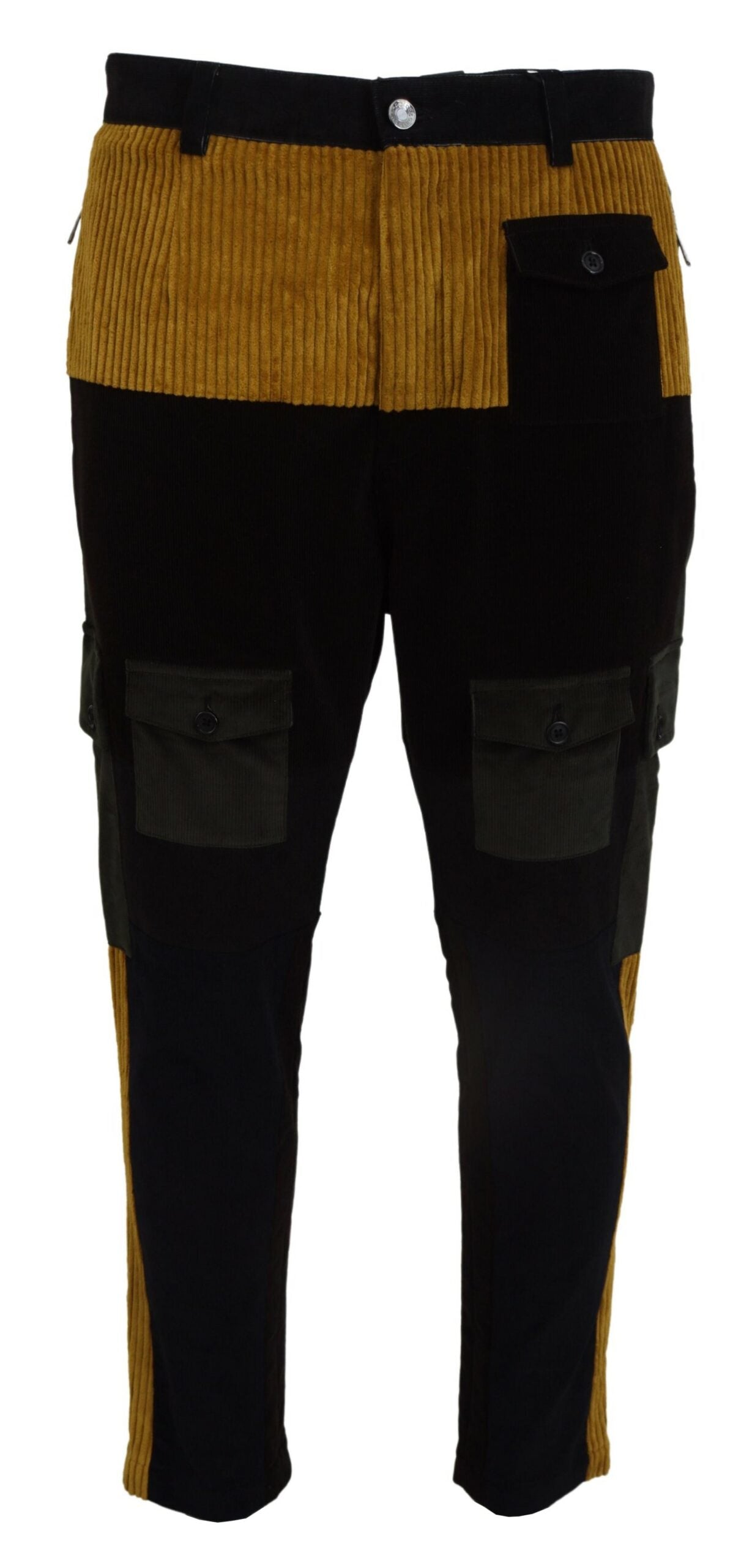 Black Yellow Cotton Men Pants - ventzia