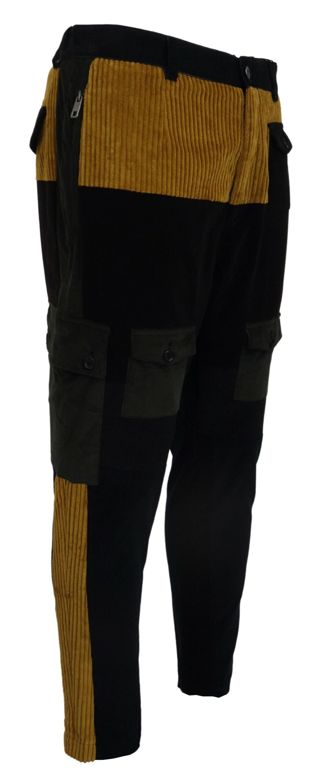 Black Yellow Cotton Men Pants - ventzia