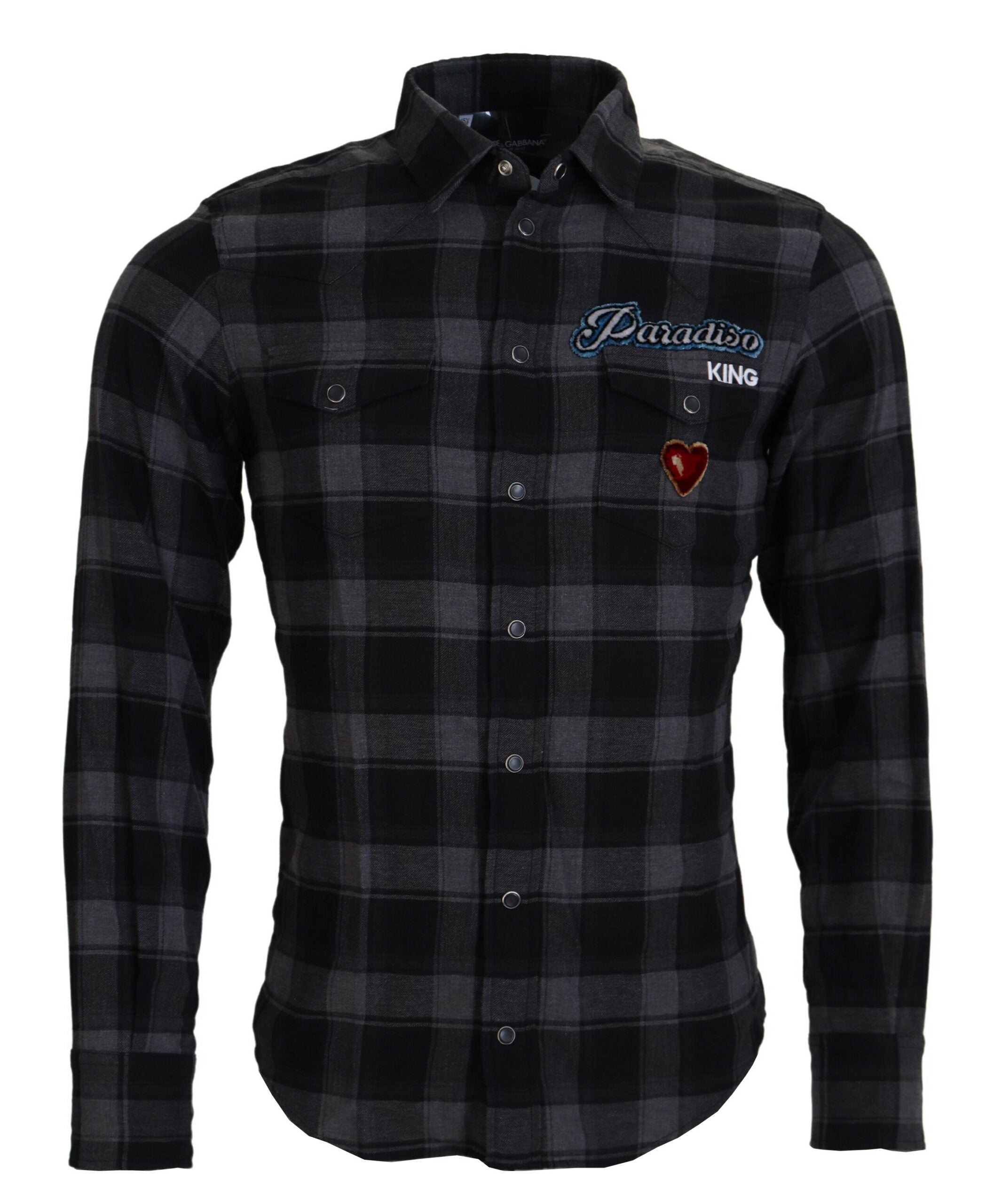 Black Gray Check Men Long Sleeves Shirt - ventzia