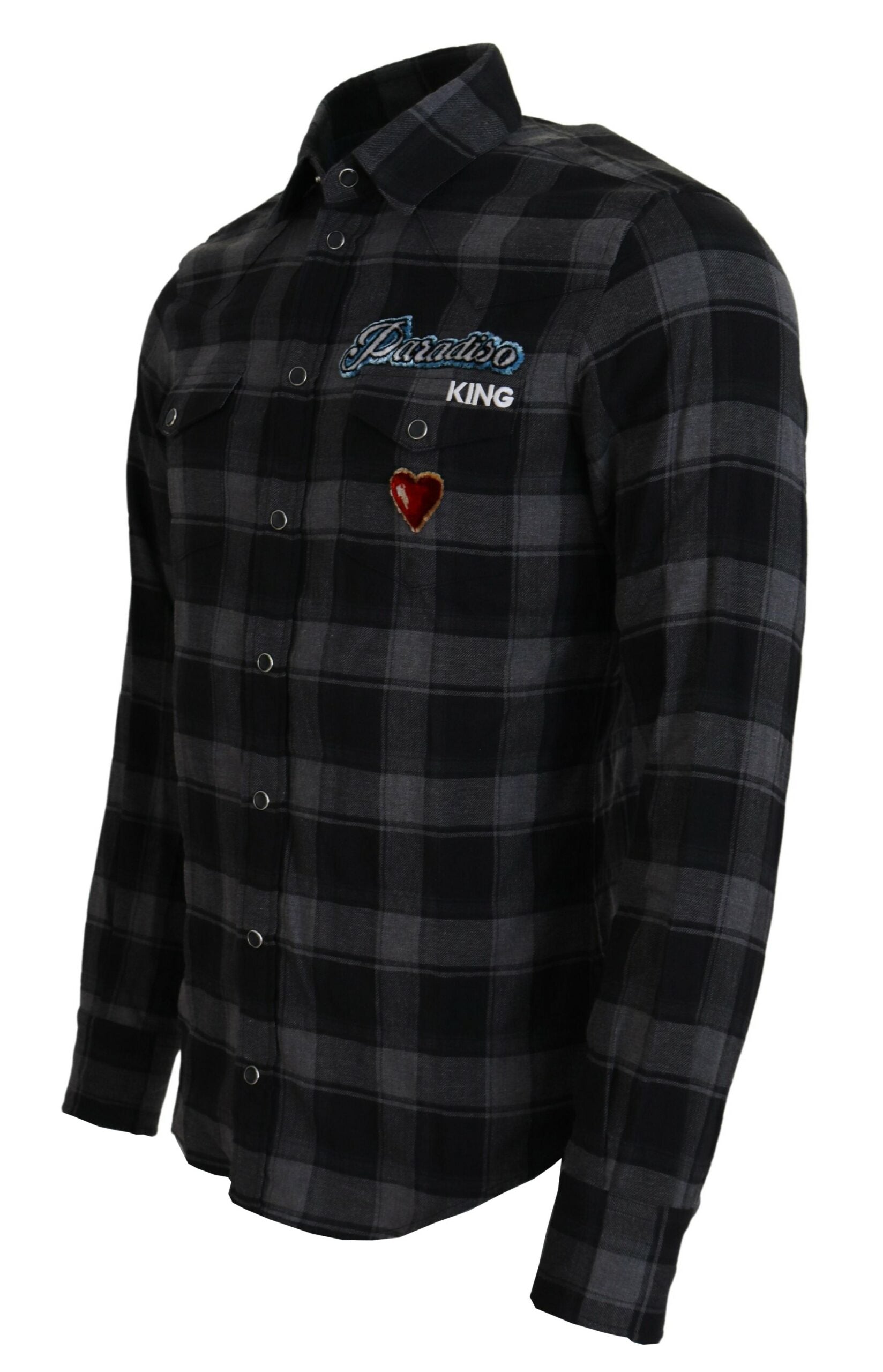 Black Gray Check Men Long Sleeves Shirt - ventzia