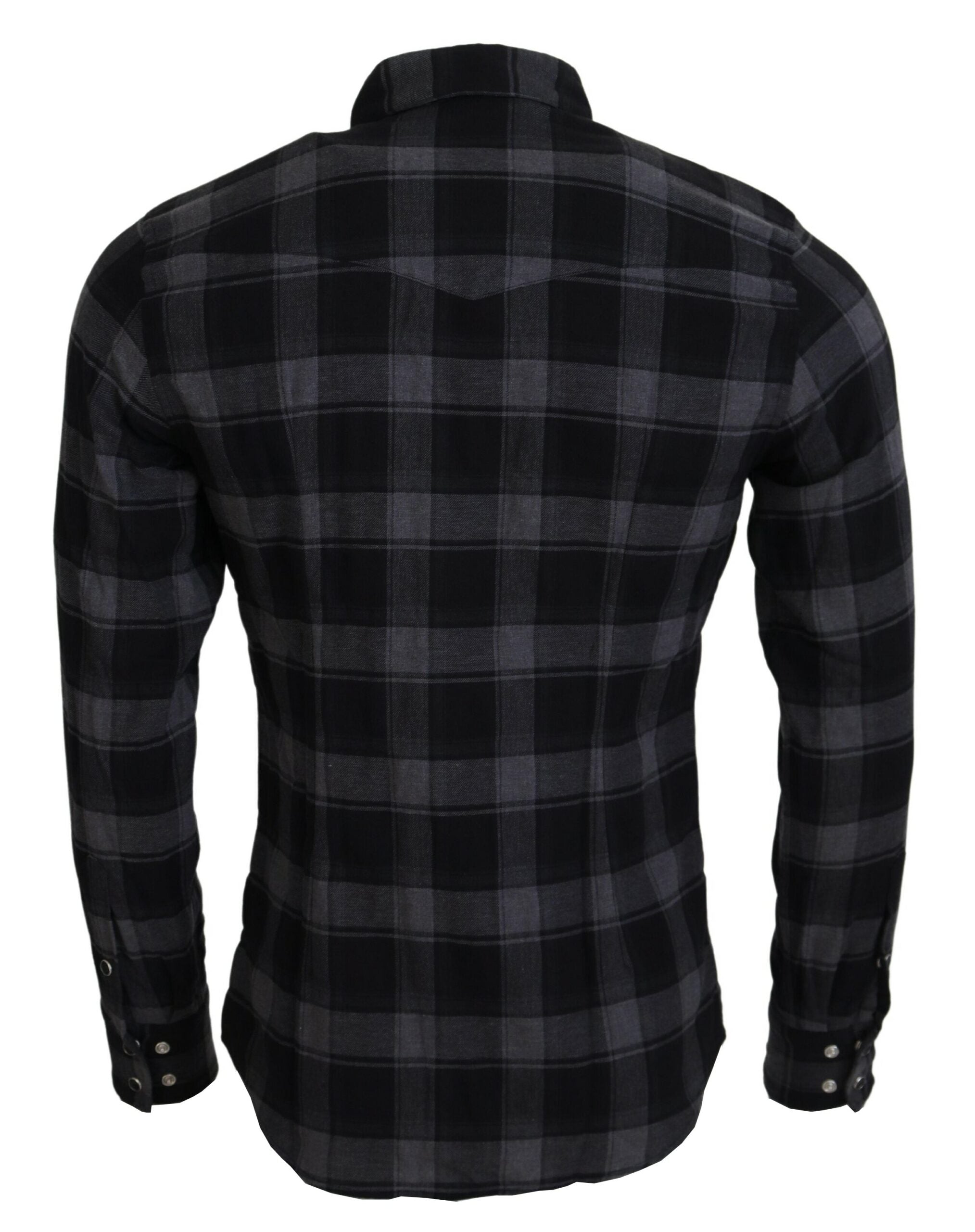 Black Gray Check Men Long Sleeves Shirt - ventzia