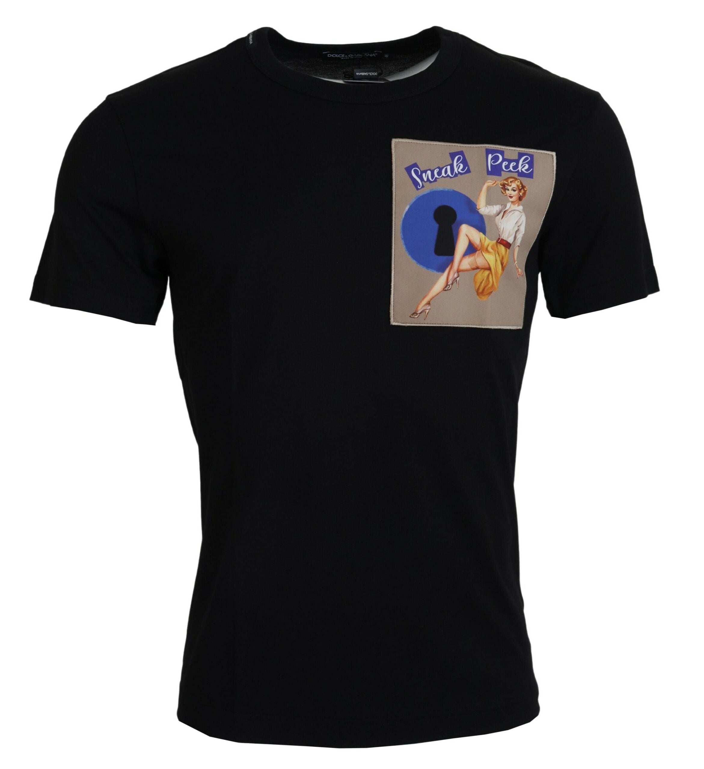 Black Sneak Peek Cotton Short Sleeve T-shirt - ventzia