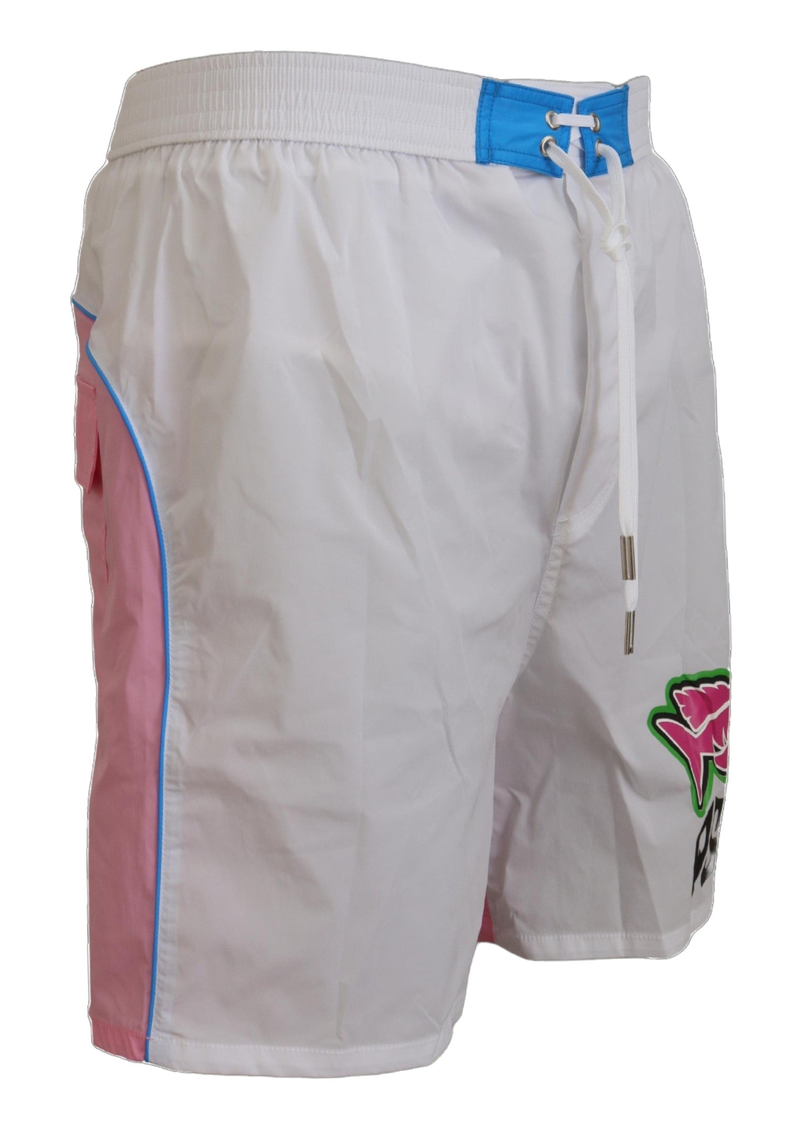 White Pink Logo Print Men Beachwear Shorts Swimwear - ventzia