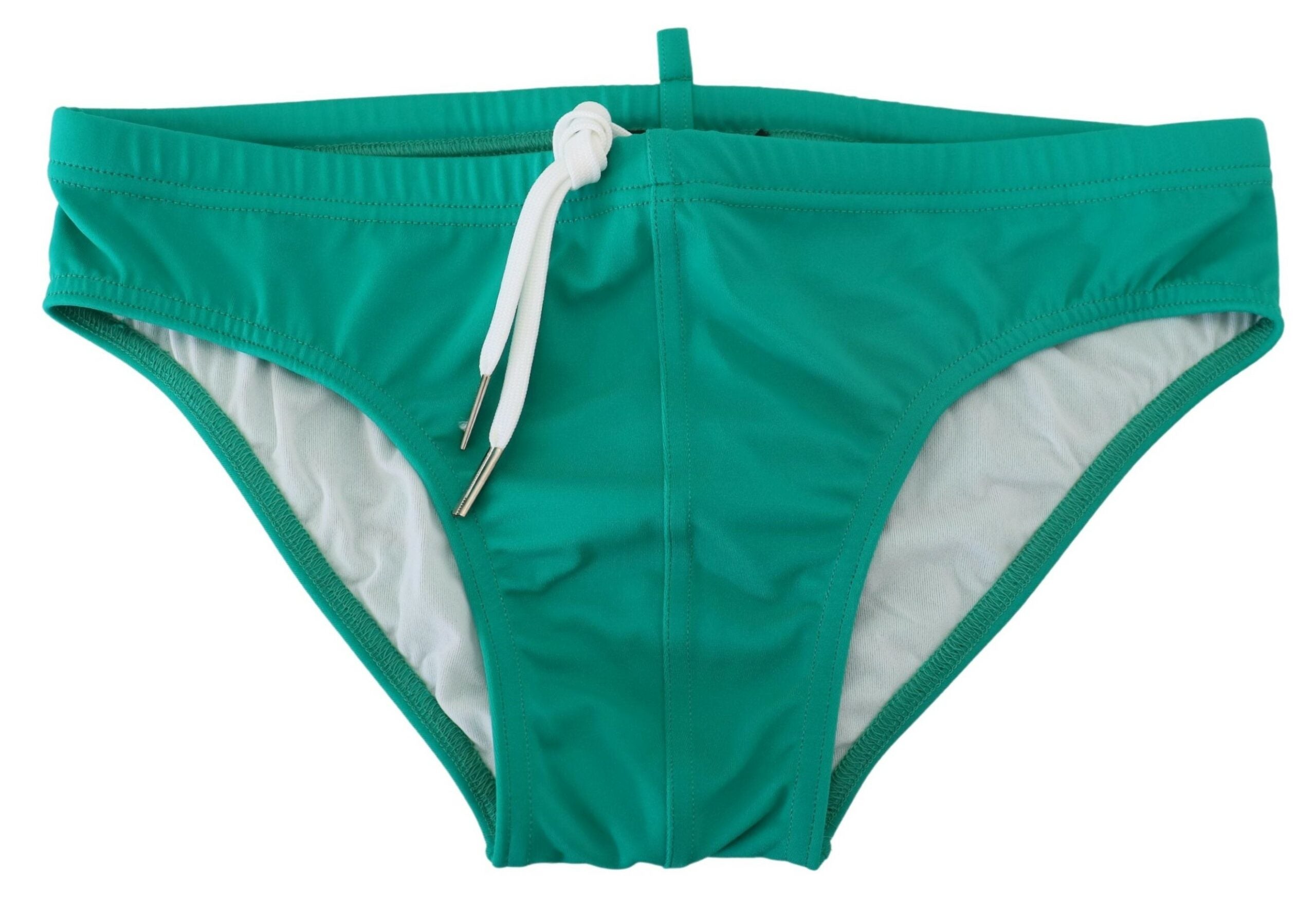Green White Logo Print Men Swim Brief Swimwear - ventzia