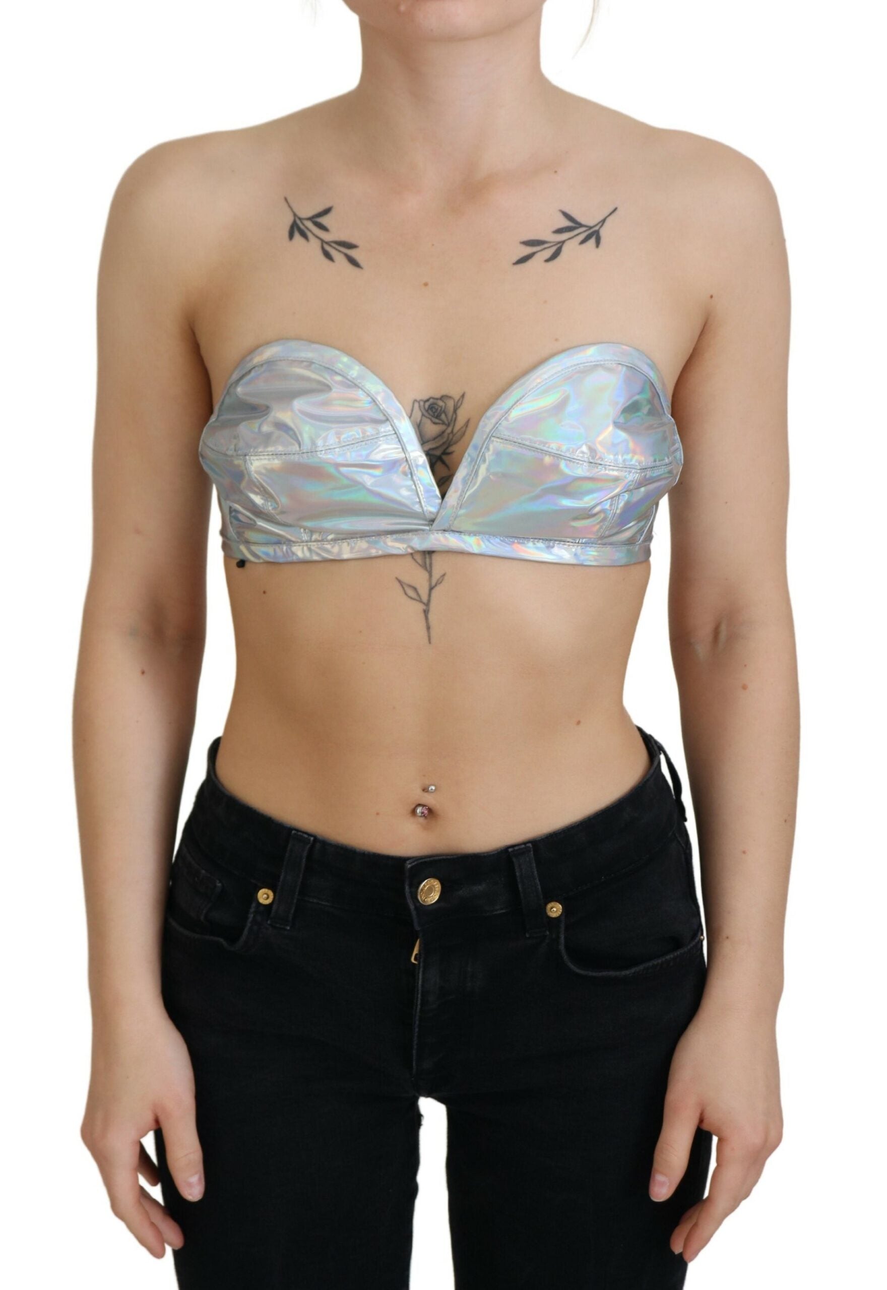 Silver Holographic Effect Bustier Brassiere Top - ventzia