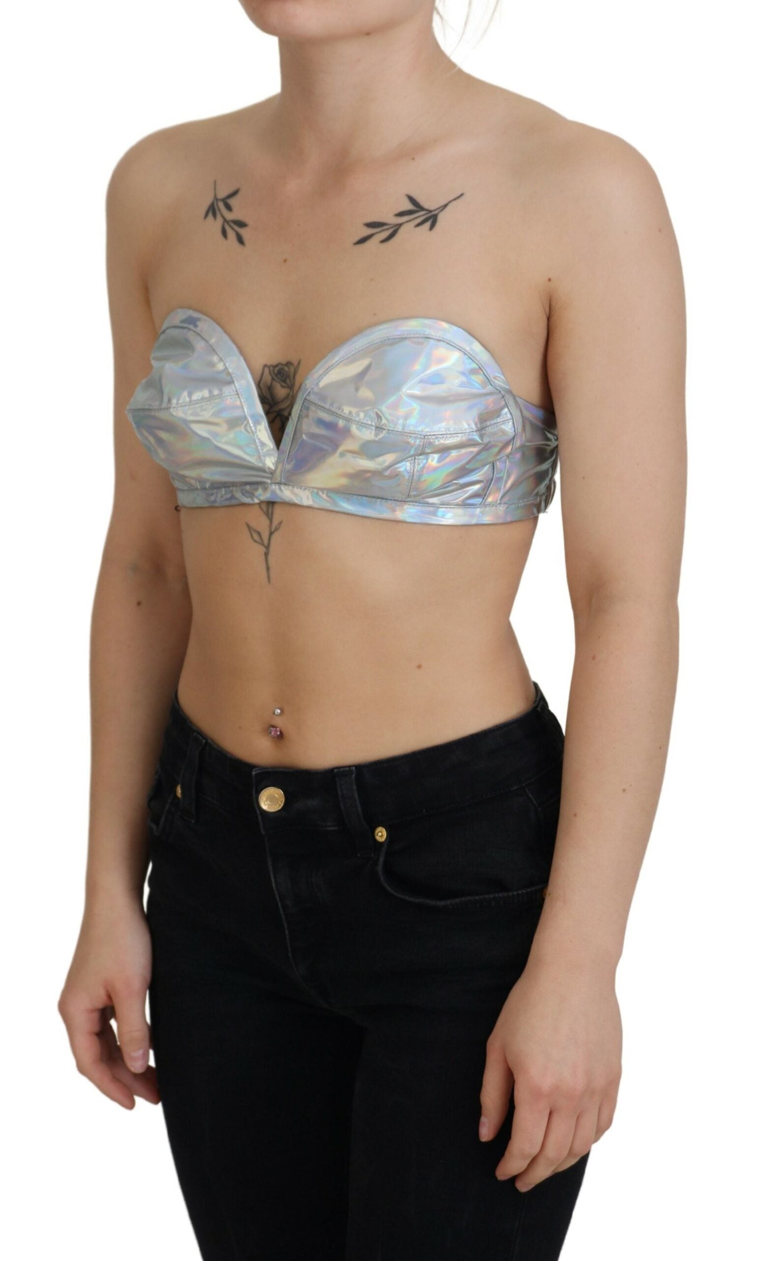 Silver Holographic Effect Bustier Brassiere Top - ventzia