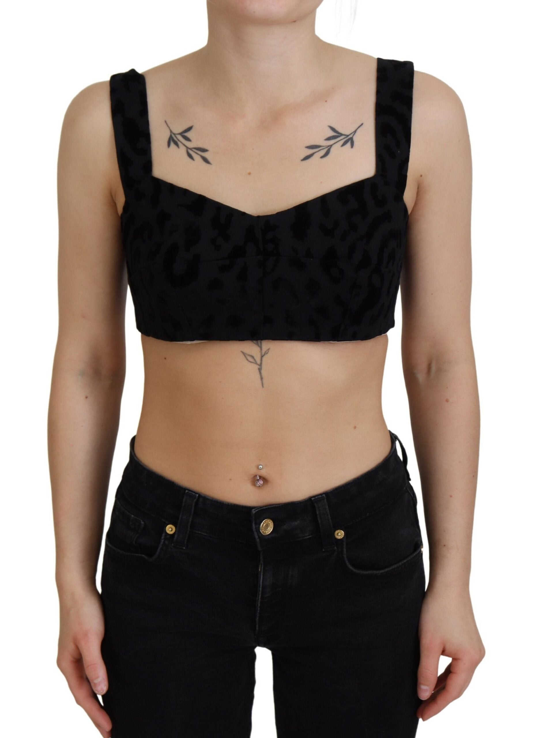 Black Leopard Cropped Bustier Corset Bra Top - ventzia