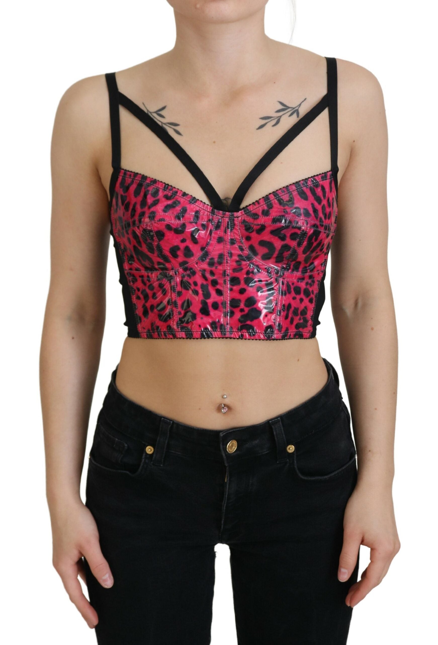 Pink Leopard Print Cropped Bustier Corset Top - ventzia