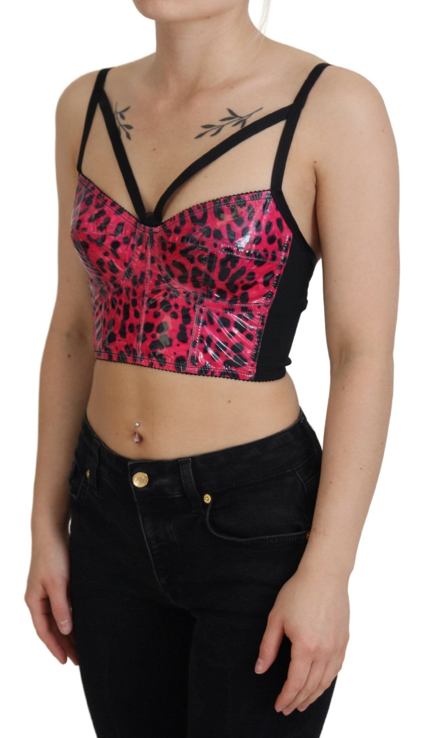 Pink Leopard Print Cropped Bustier Corset Top - ventzia
