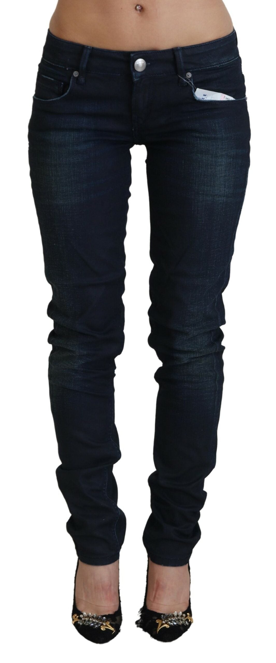 Blue Low Waist Slim Fit Women Denim Jeans - ventzia