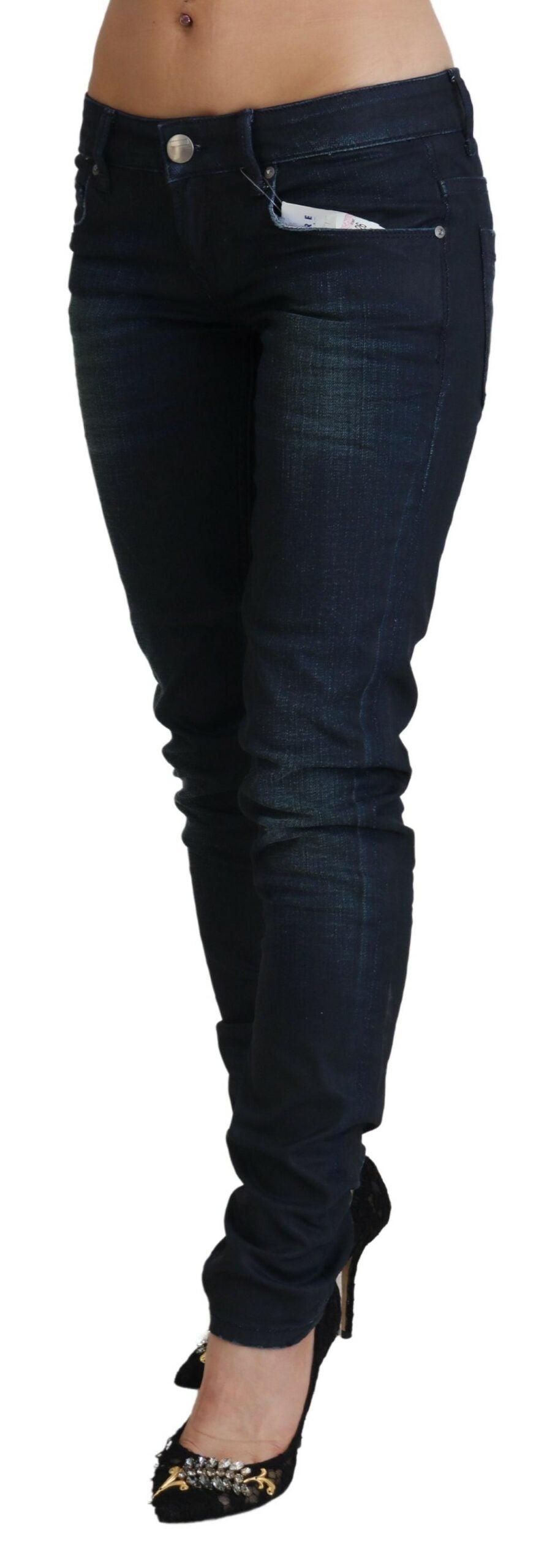 Blue Low Waist Slim Fit Women Denim Jeans - ventzia